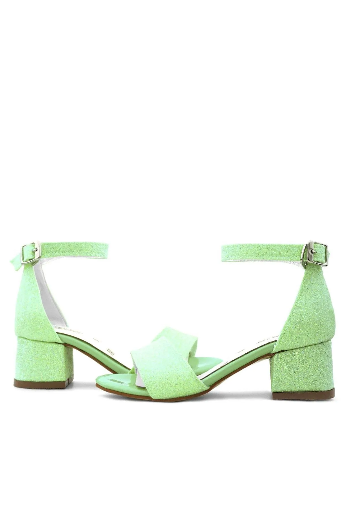 Lilo Simli Yeşil Tek Bantlı Kız Çocuk Topuklu Abiye Ayakkabı
