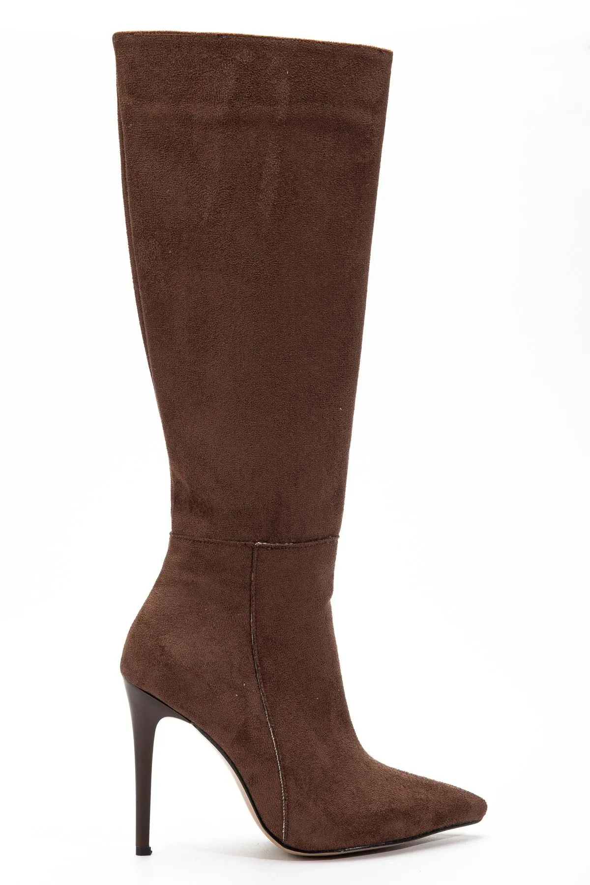 Ls-226 Kahve Süet Fermuarlı Lastikli İnce Yüksek Topuklu Kadın Çizme