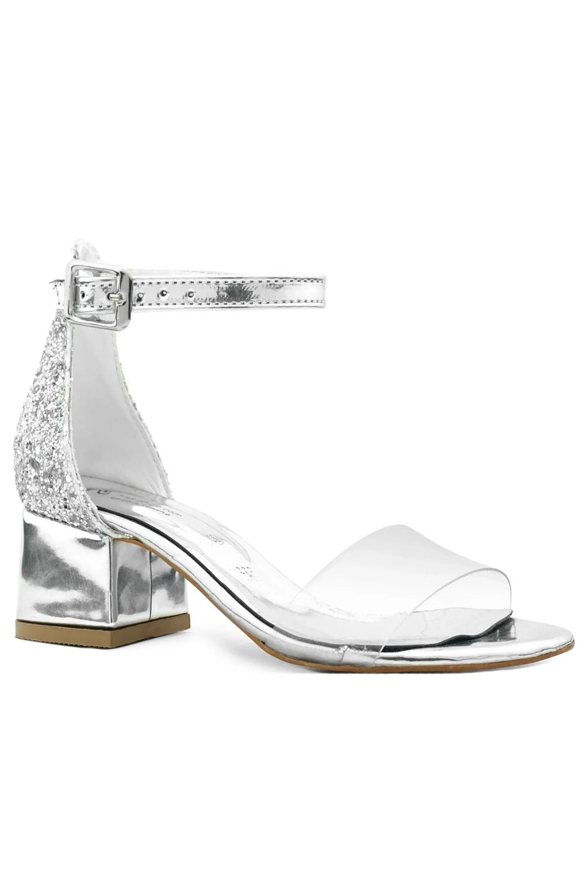 Luisa Gümüş Şeffaf Tek Bantlı Kız Çocuk Abiye Ayakkabı