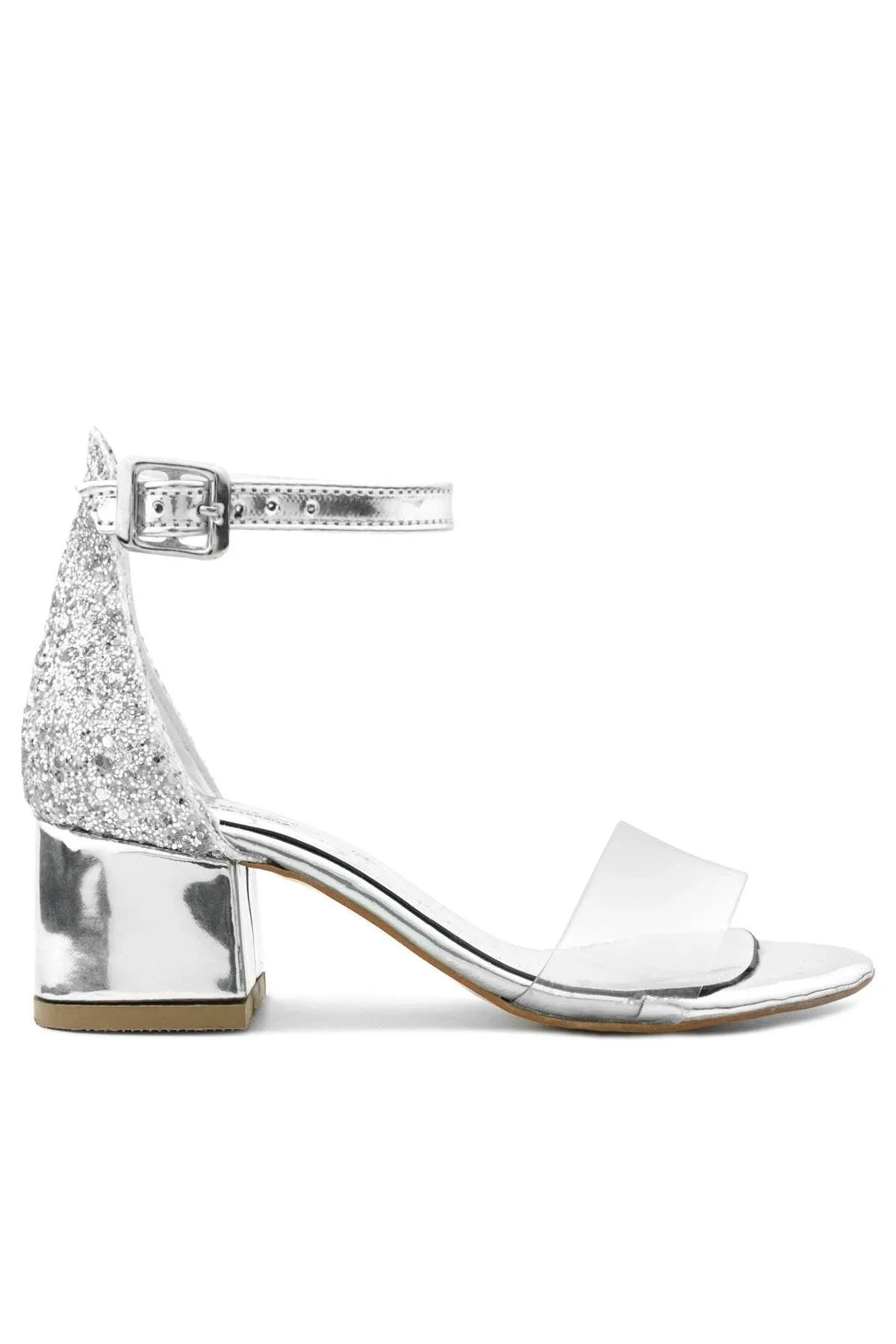 Luisa Gümüş Şeffaf Tek Bantlı Kız Çocuk Abiye Ayakkabı