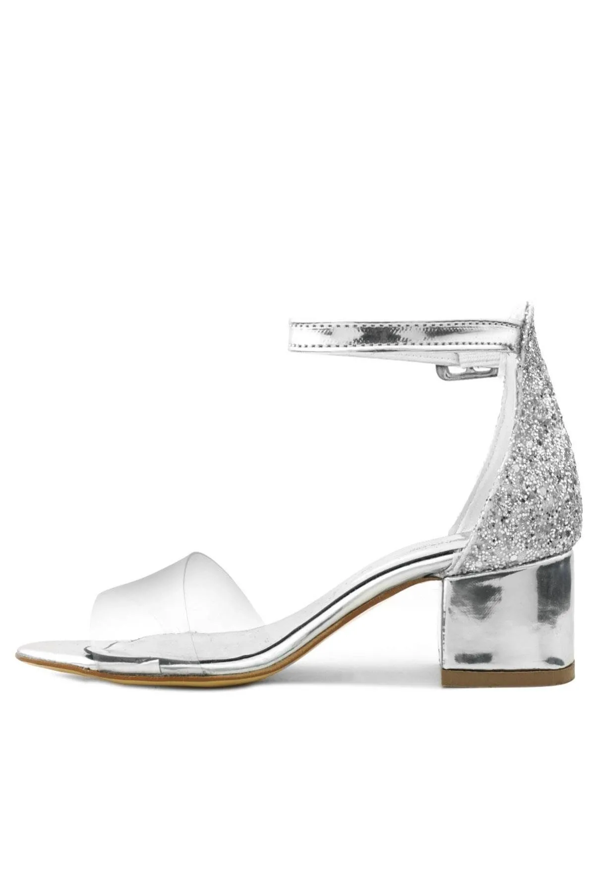 Luisa Gümüş Şeffaf Tek Bantlı Kız Çocuk Abiye Ayakkabı