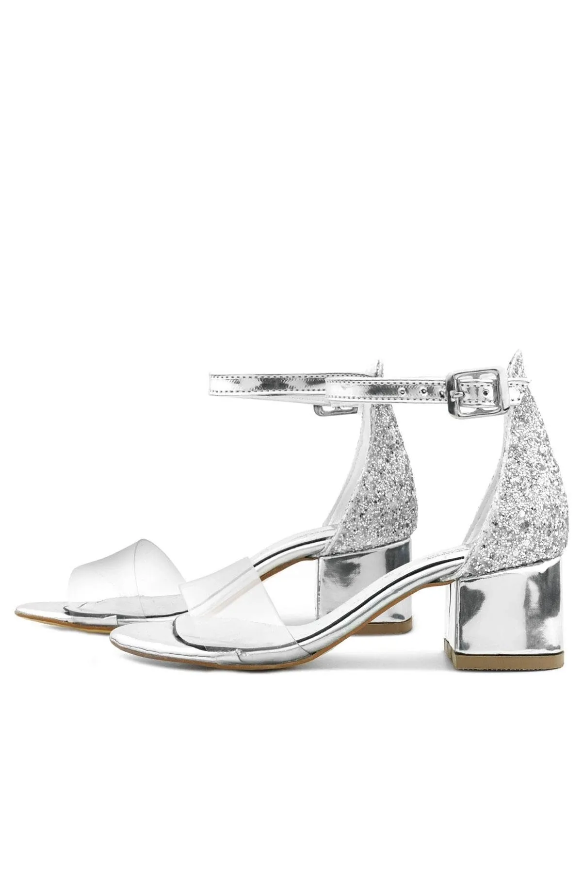 Luisa Gümüş Şeffaf Tek Bantlı Kız Çocuk Abiye Ayakkabı