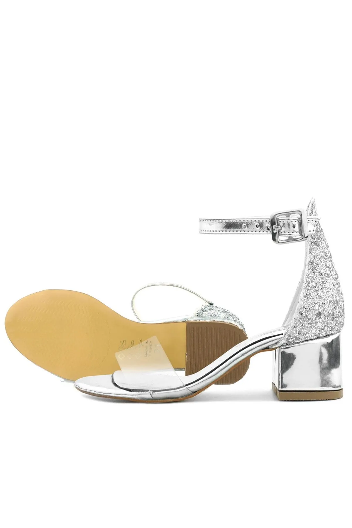 Luisa Gümüş Şeffaf Tek Bantlı Kız Çocuk Abiye Ayakkabı