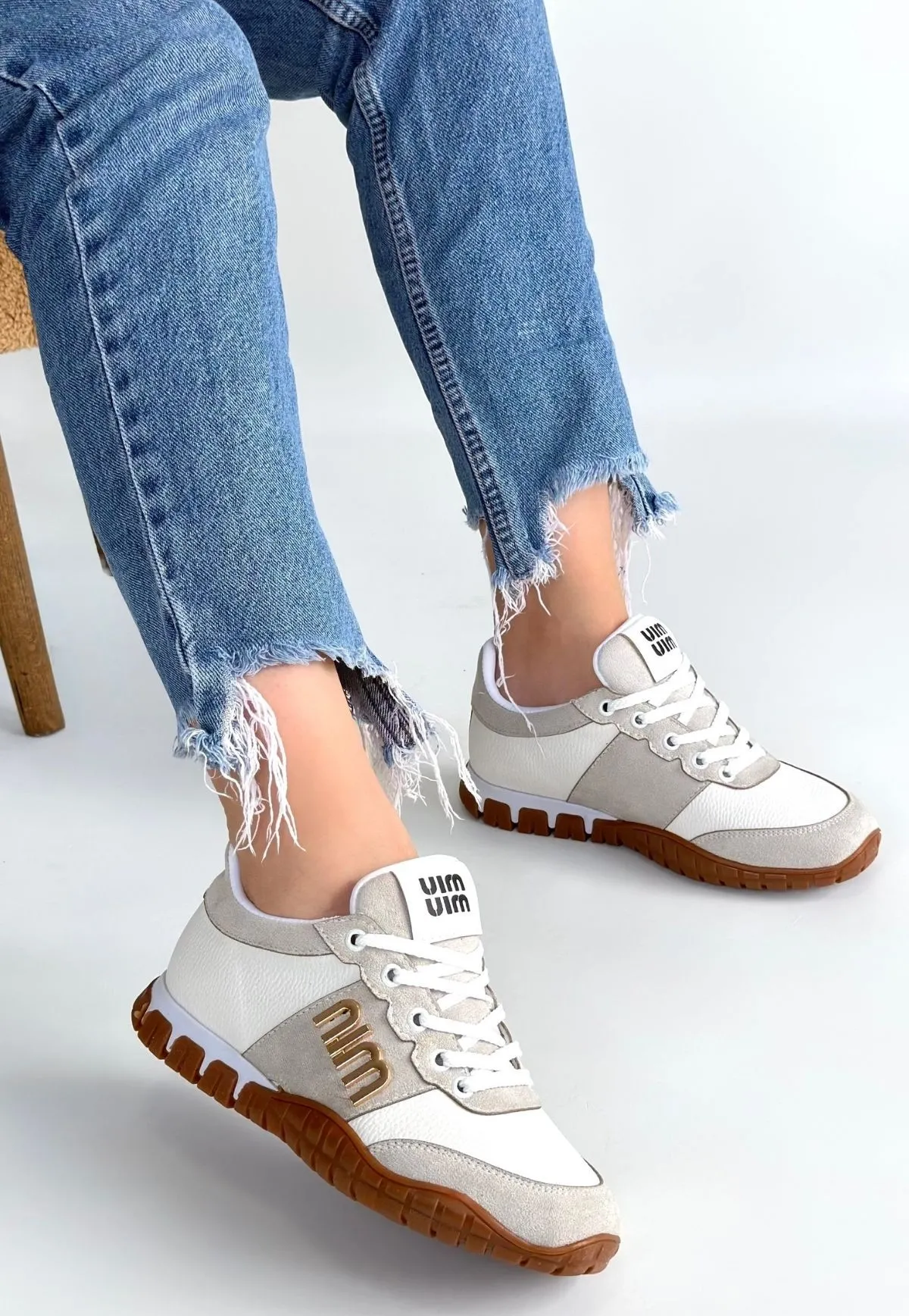 Marje Beyaz Cilt Bağcıklı Spor Ayakkabı