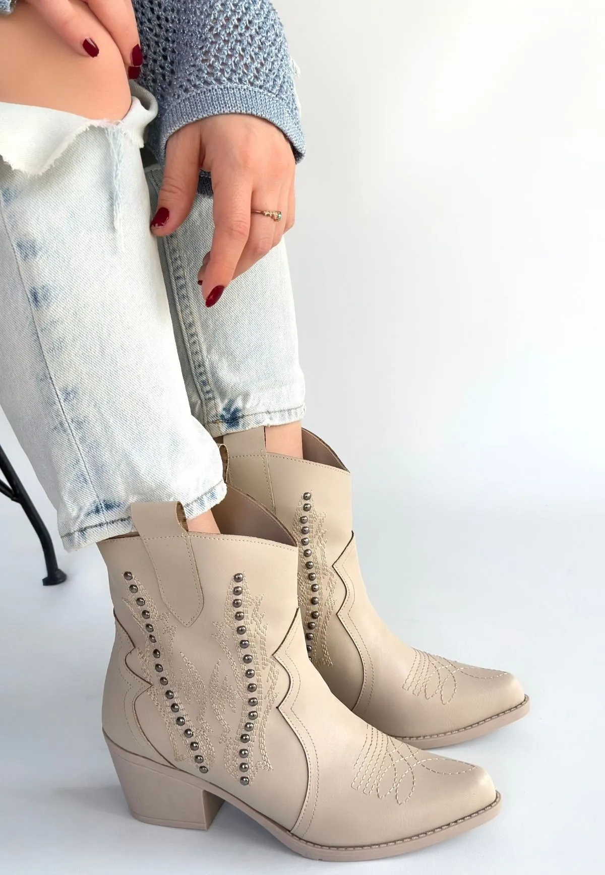 Matin Bej Cilt Topuklu Bot