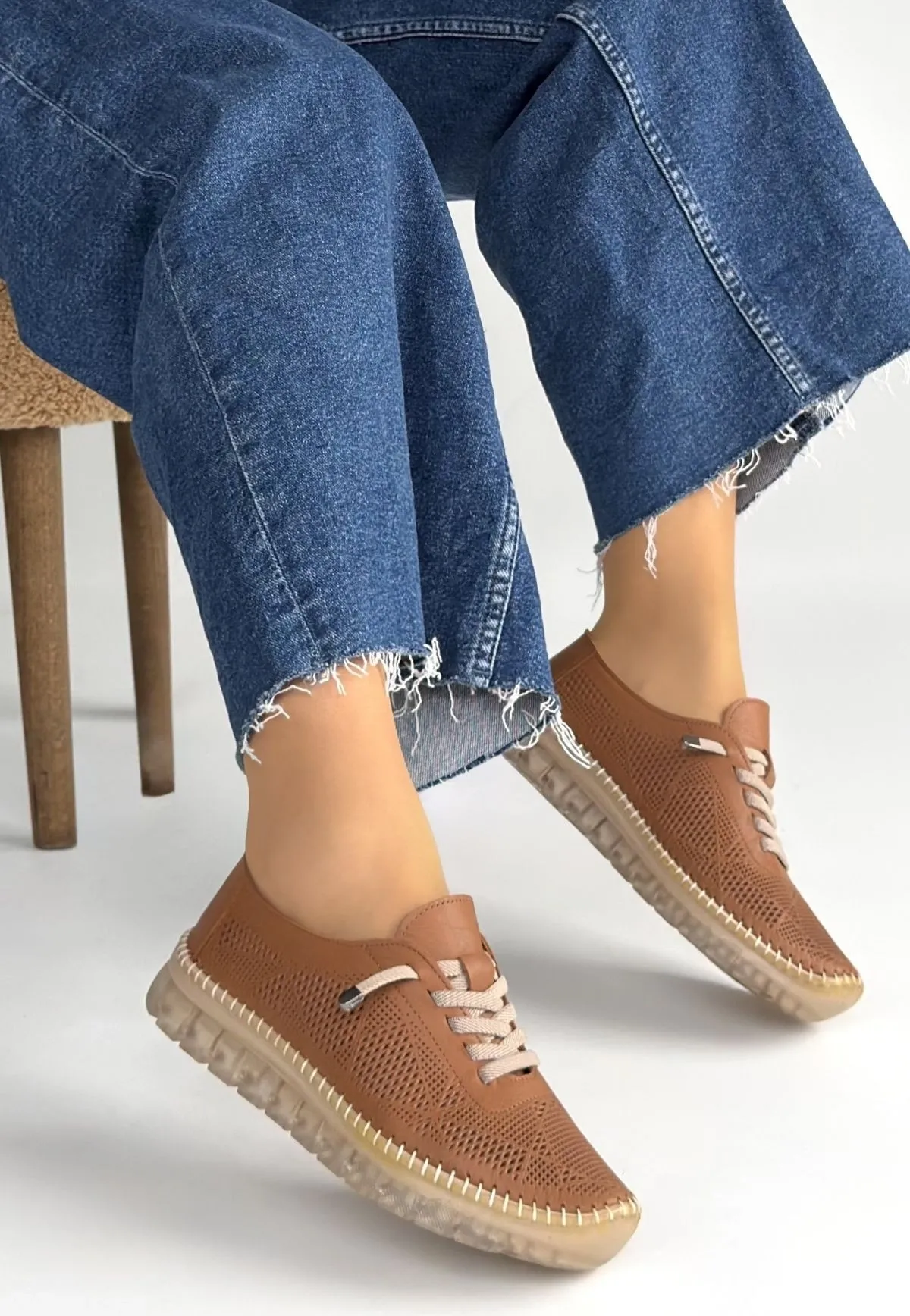 Merja Taba Deri Bağcıklı Spor Ayakkabı