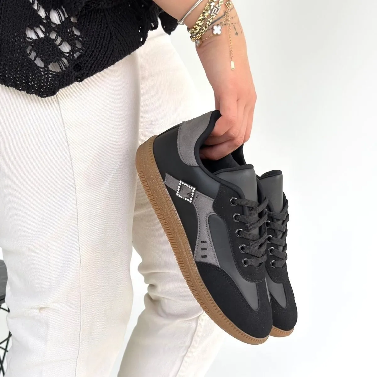 Mier Siyah Cilt Bağcıklı Spor Ayakkabı