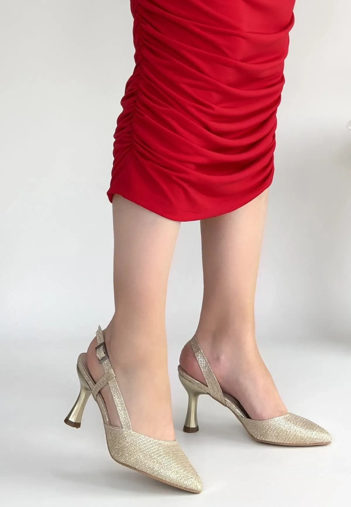 Minde Gold Cilt Simli Topuklu Ayakkabı