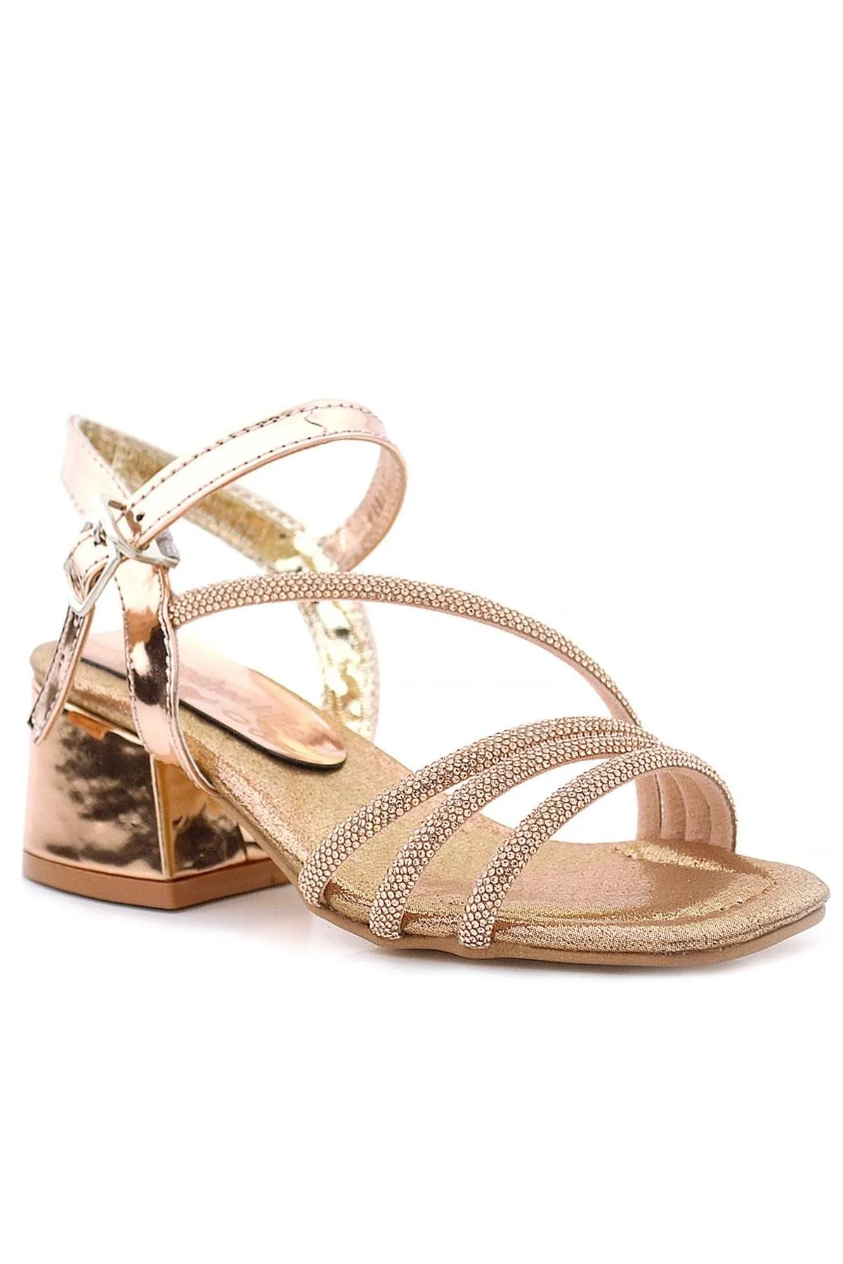 Moana Bakır Taş Detaylı Kız Çocuk Topuklu Abiye Ayakkabı