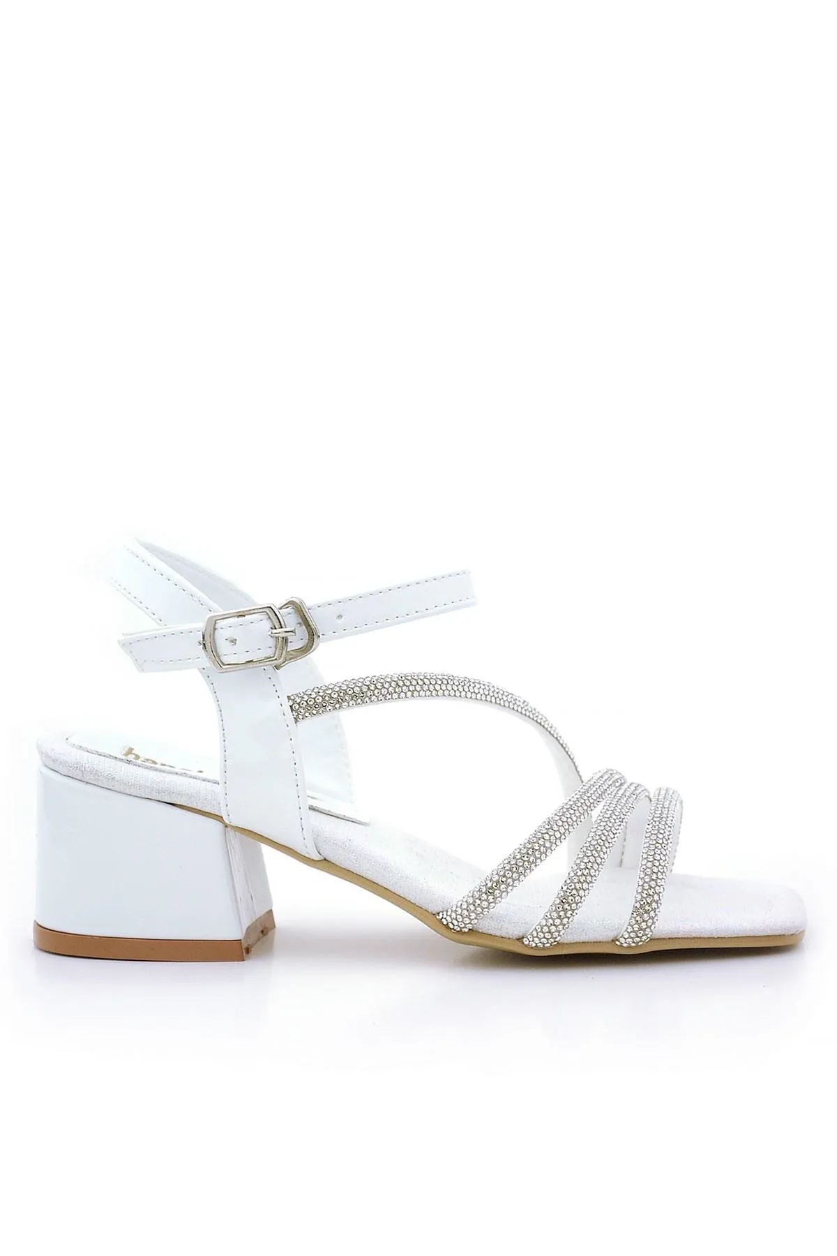Moana Beyaz Taş Detaylı Kız Çocuk Topuklu Abiye Ayakkabı