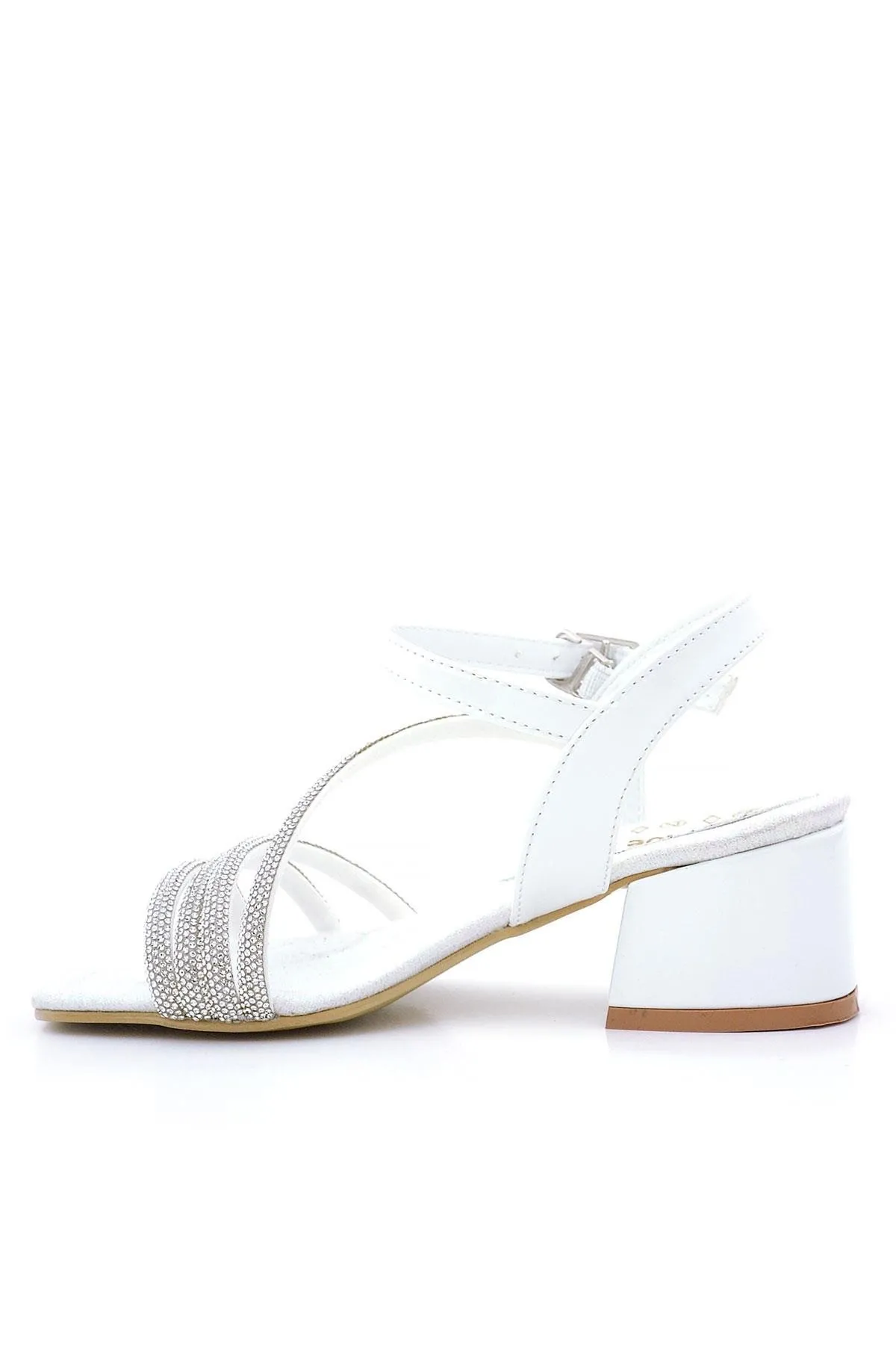 Moana Beyaz Taş Detaylı Kız Çocuk Topuklu Abiye Ayakkabı