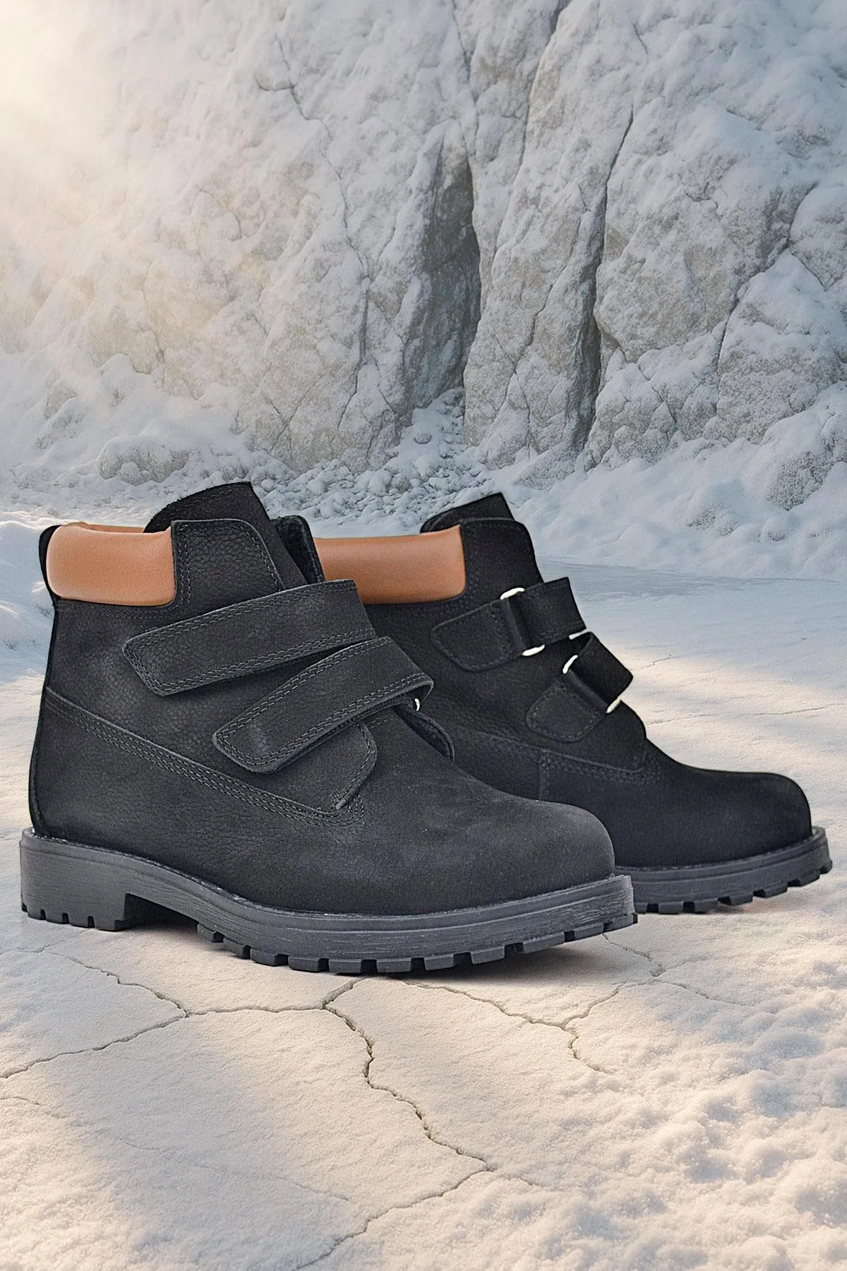 Neson Hakiki Deri Siyah Nubuk Cırtlı Erkek Çocuk Bot