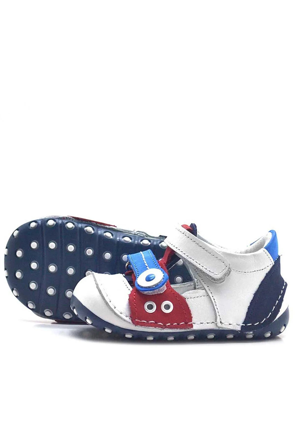 Nino Hakiki Deri Beyaz Cırtlı Yazlık İlk Adım Ayakkabı