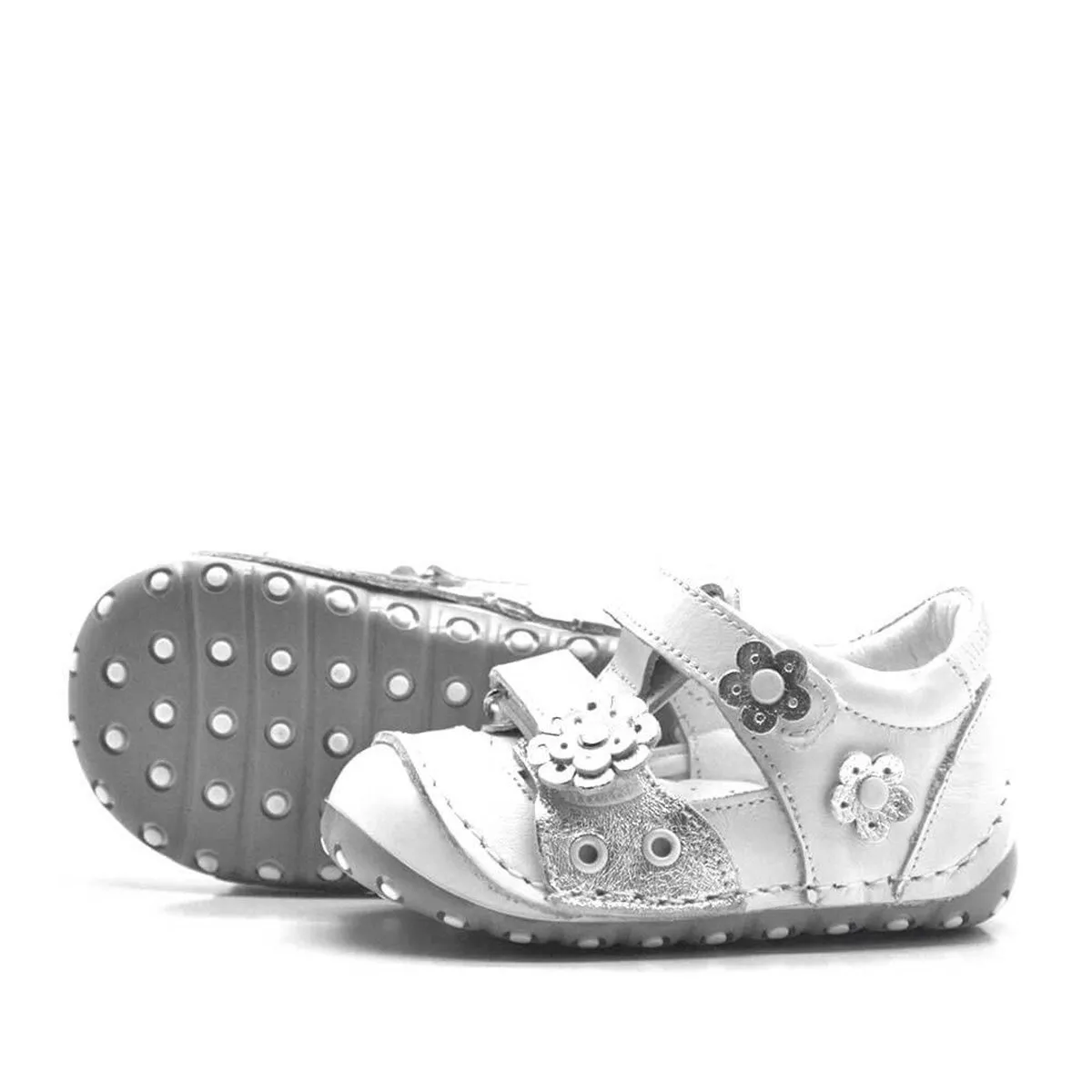 Nino Hakiki Deri Beyaz Gümüş Cırtlı Yazlık İlk Adım Ayakkabı