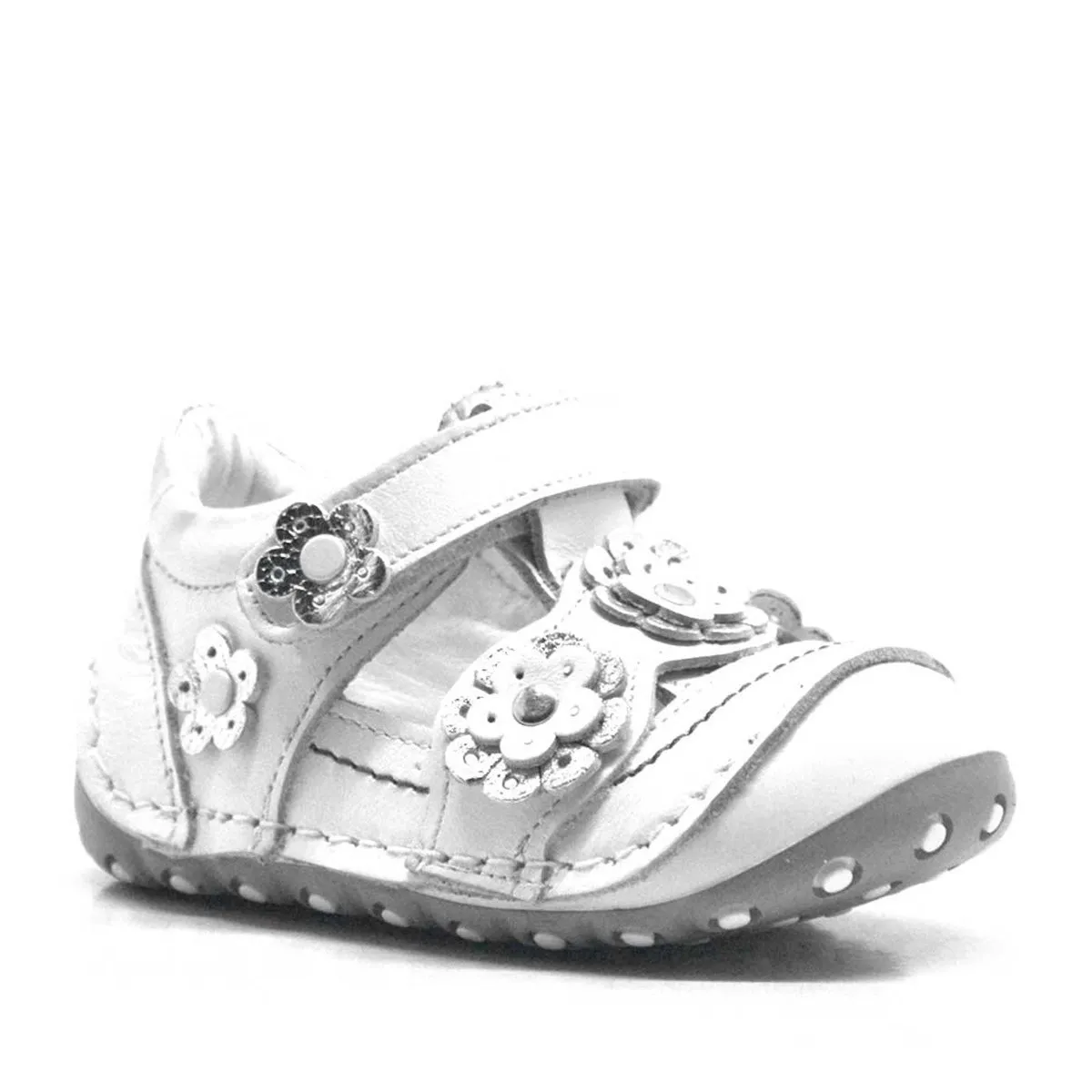 Nino Hakiki Deri Gümüş Beyaz Cırtlı Yazlık İlk Adım Ayakkabı