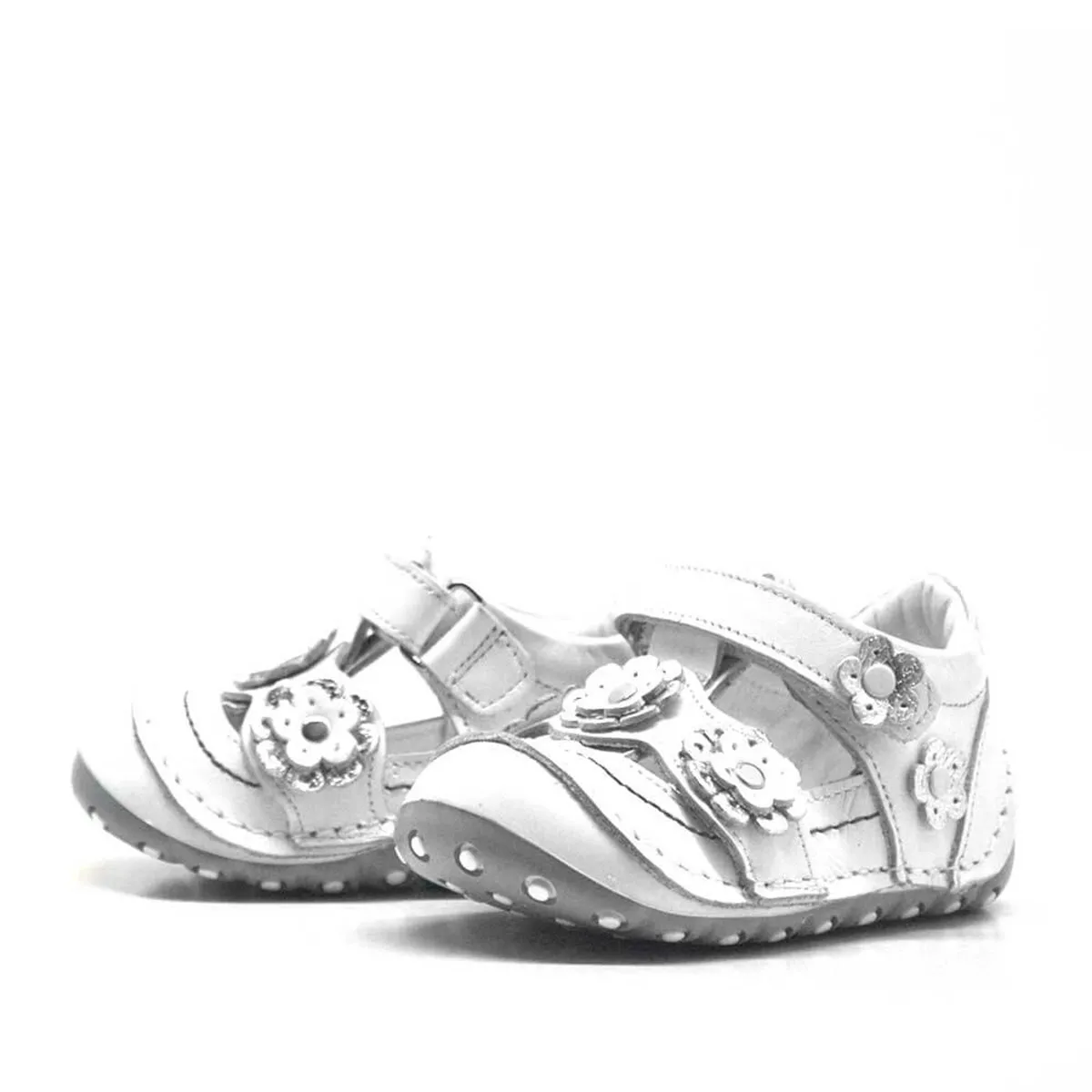 Nino Hakiki Deri Gümüş Beyaz Cırtlı Yazlık İlk Adım Ayakkabı