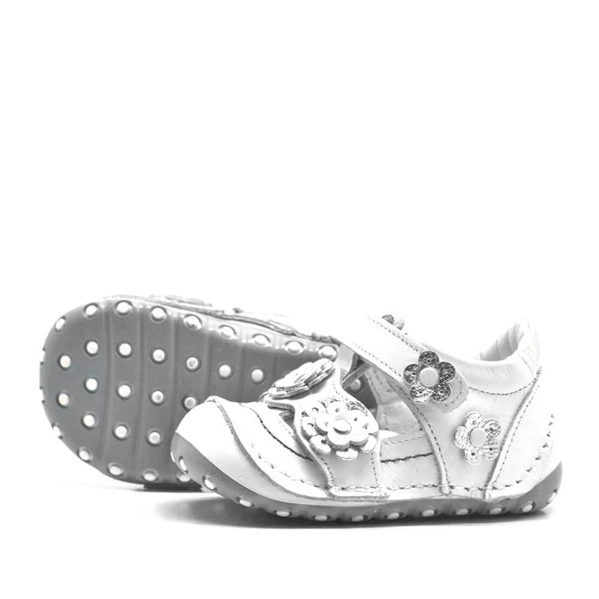 Nino Hakiki Deri Gümüş Beyaz Cırtlı Yazlık İlk Adım Ayakkabı