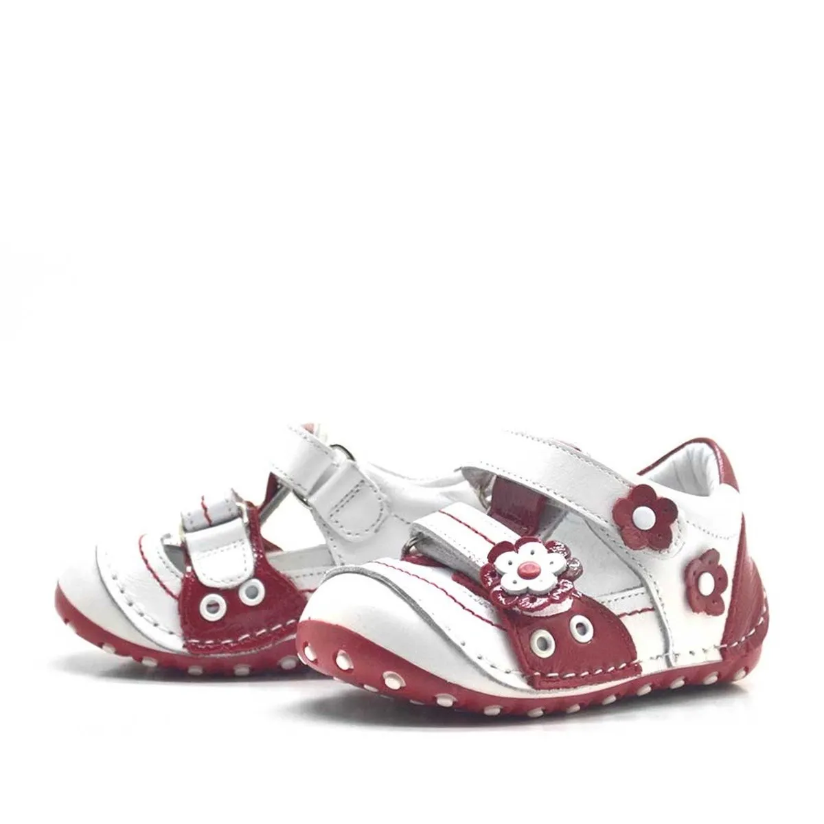 Nino Hakiki Deri Kırmızı Cırtlı Yazlık İlk Adım Ayakkabı