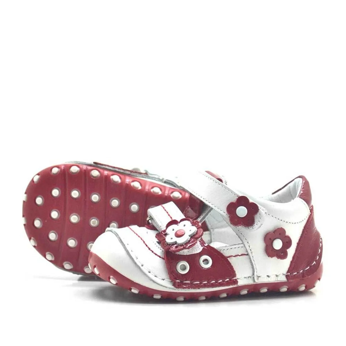 Nino Hakiki Deri Kırmızı Cırtlı Yazlık İlk Adım Ayakkabı