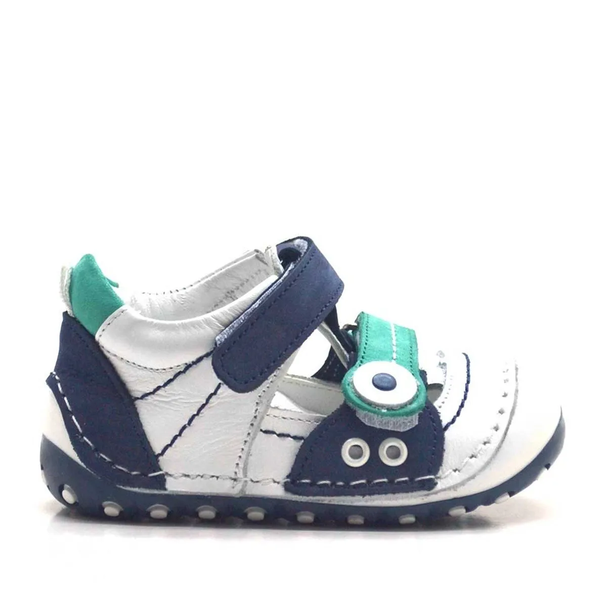 Nino Hakiki Deri Lacivert Cırtlı Yazlık İlk Adım Ayakkabı