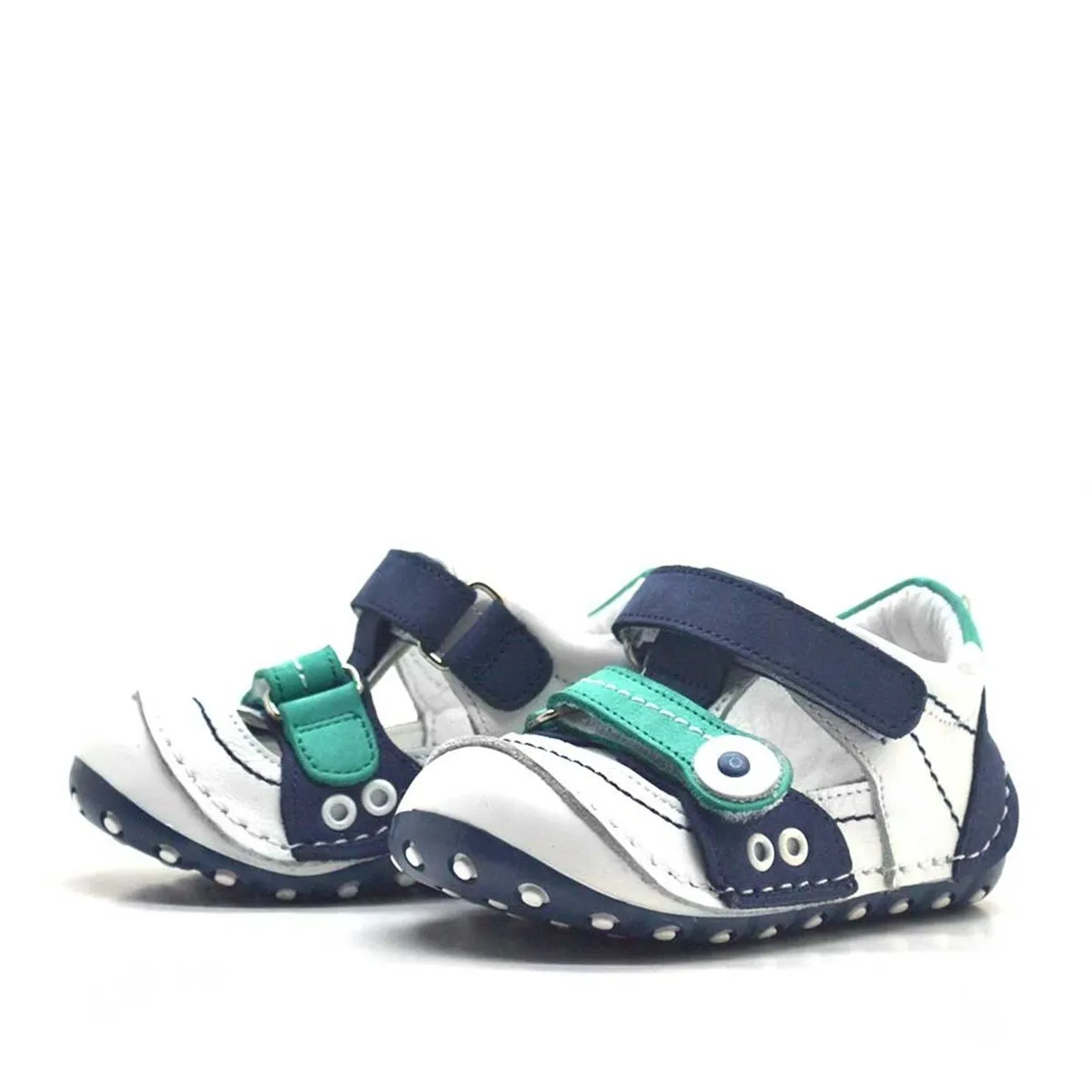 Nino Hakiki Deri Lacivert Cırtlı Yazlık İlk Adım Ayakkabı