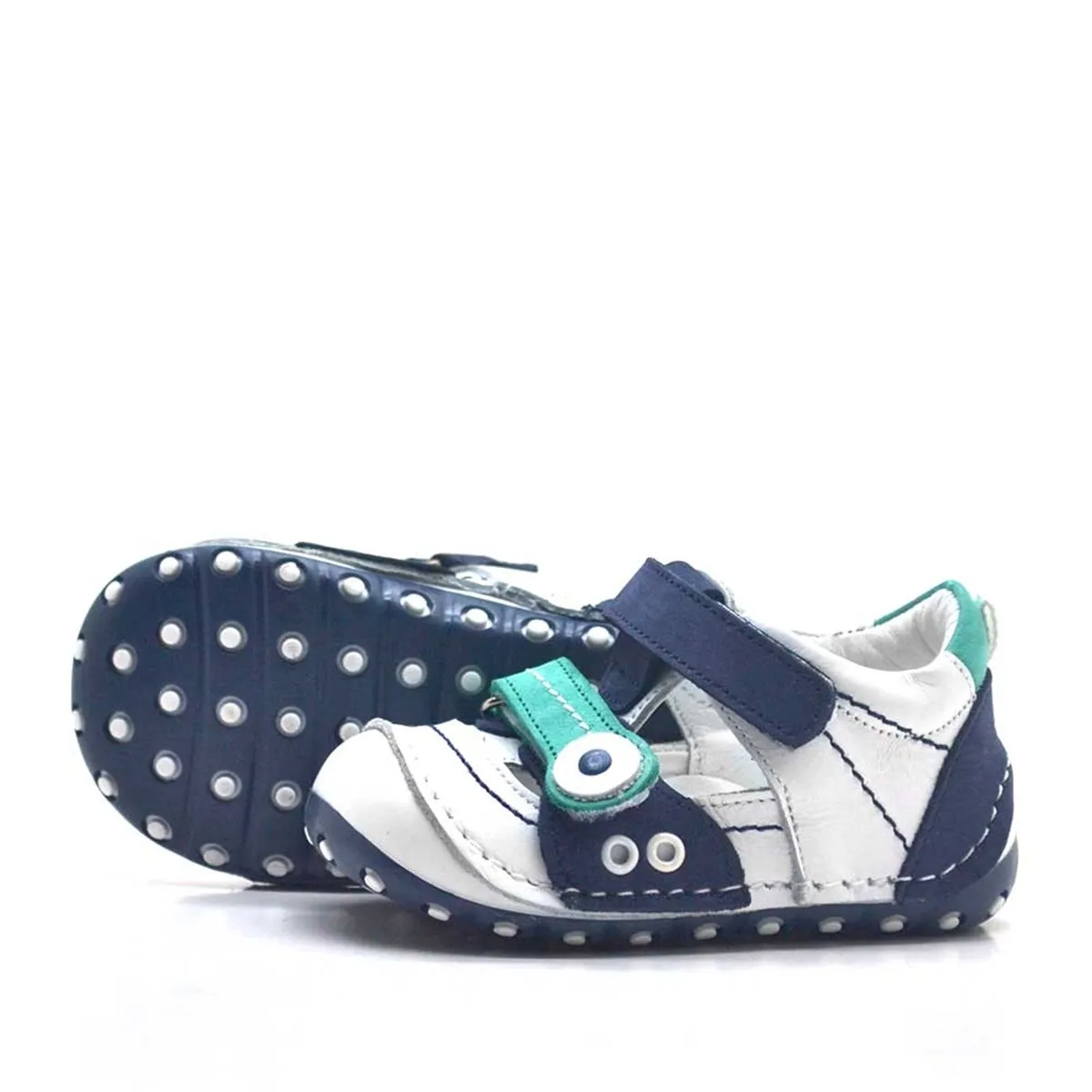 Nino Hakiki Deri Lacivert Cırtlı Yazlık İlk Adım Ayakkabı