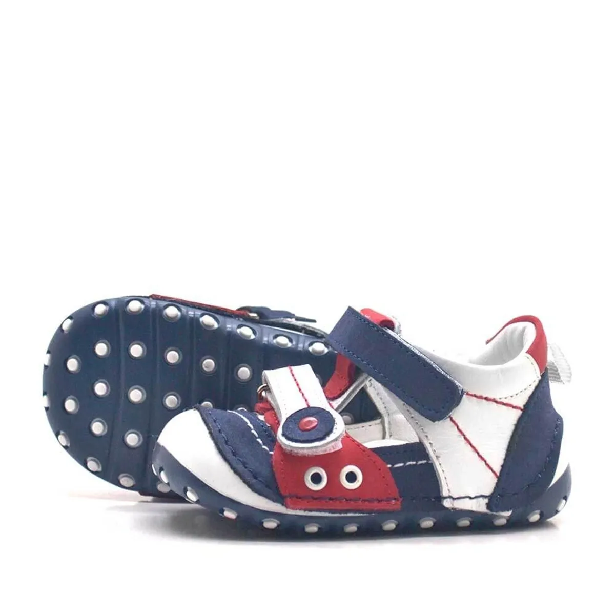 Nino Hakiki Deri Lacivert Cırtlı Yazlık İlk Adım Ayakkabı