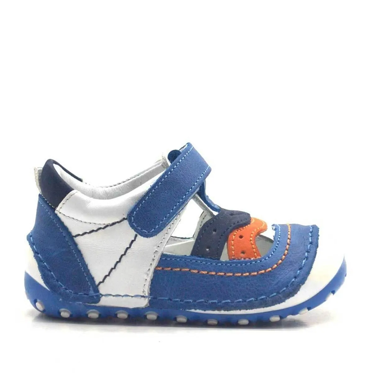 Nino Hakiki Deri Mavi Cırtlı Erkek Bebek İlk Adım Ayakkabı