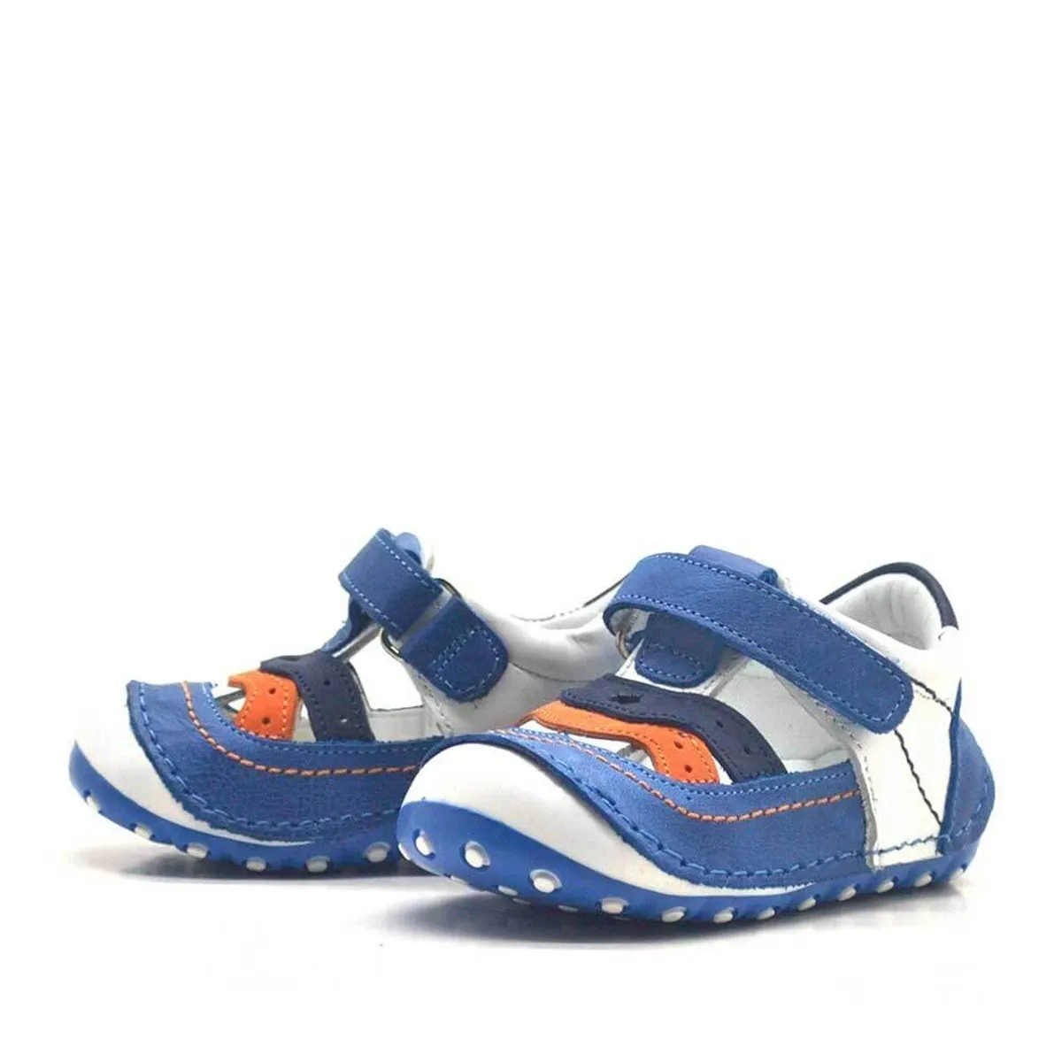 Nino Hakiki Deri Mavi Cırtlı Erkek Bebek İlk Adım Ayakkabı