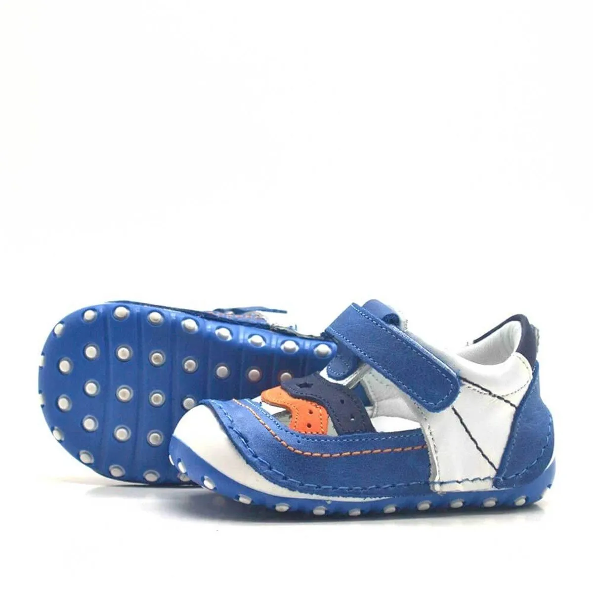 Nino Hakiki Deri Mavi Cırtlı Erkek Bebek İlk Adım Ayakkabı