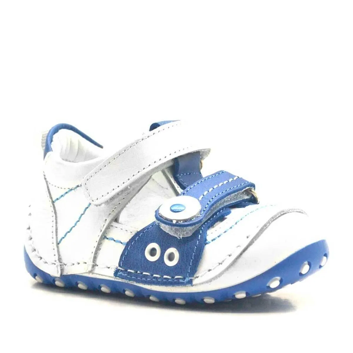 Nino Hakiki Deri Mavi Cırtlı Yazlık İlk Adım Ayakkabı