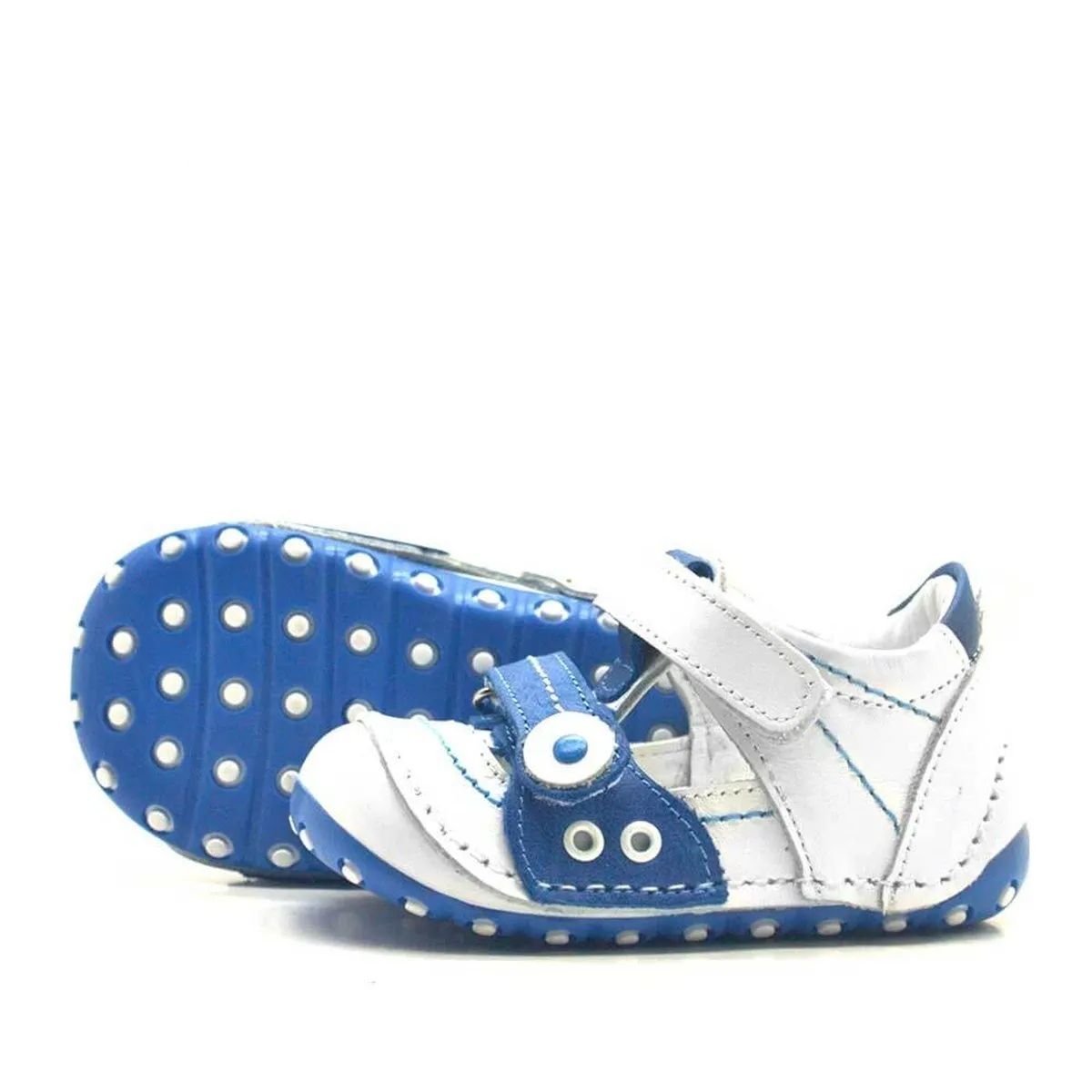 Nino Hakiki Deri Mavi Cırtlı Yazlık İlk Adım Ayakkabı