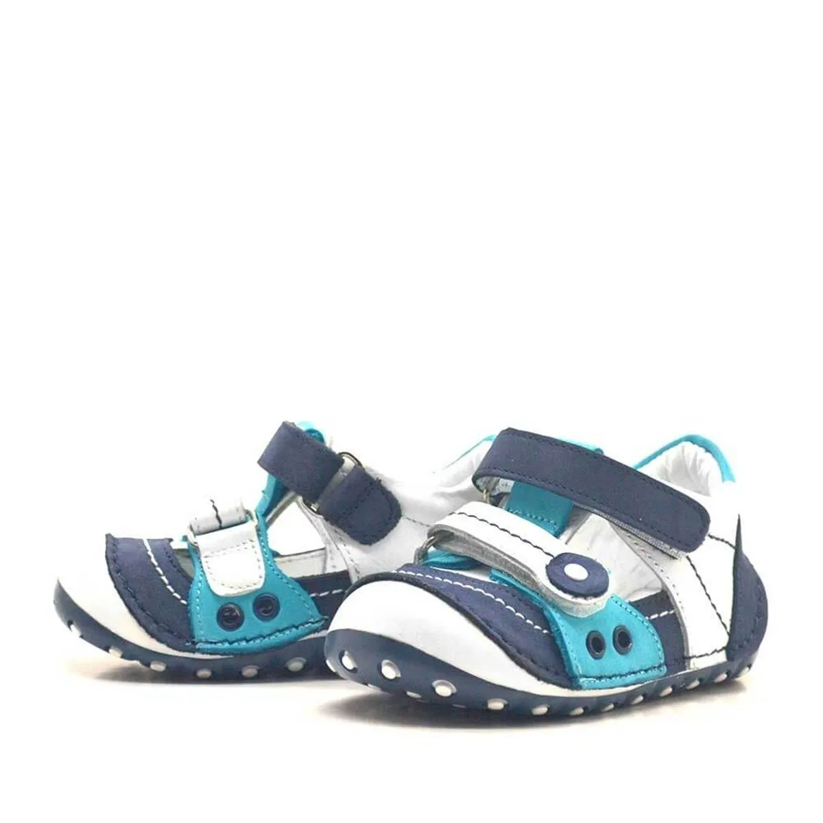 Nino Hakiki Deri Mavi Cırtlı Yazlık İlk Adım Bebek Ayakkabı