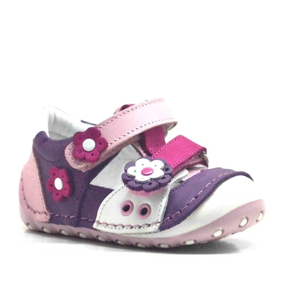 Nino Hakiki Deri Mor Pembe Cırtlı Yazlık İlk Adım Ayakkabı