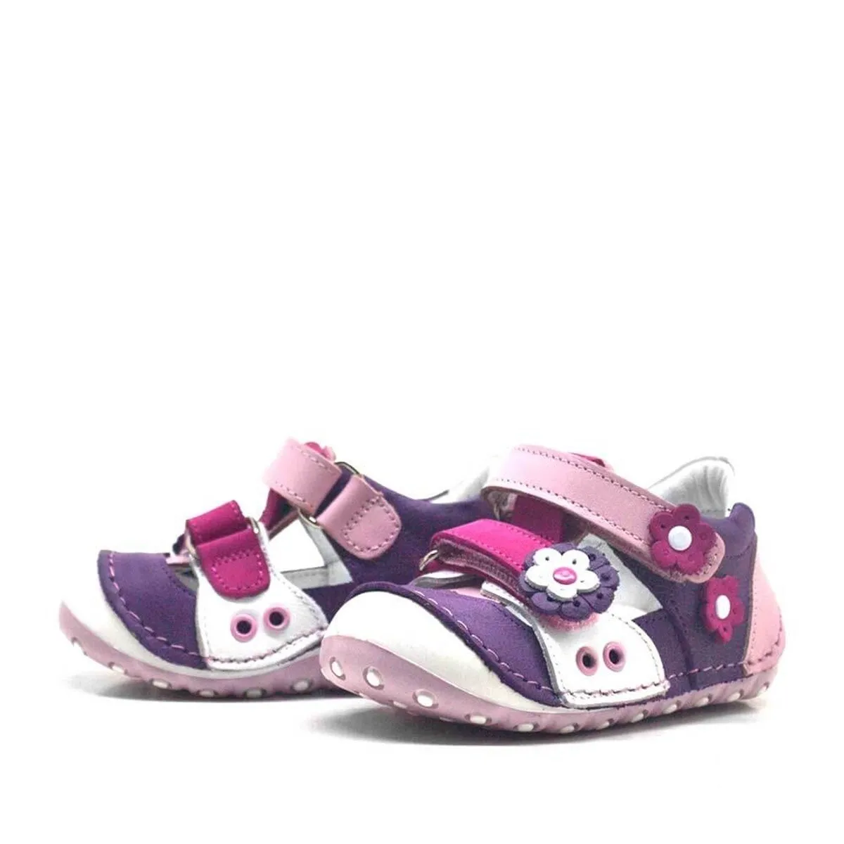 Nino Hakiki Deri Mor Pembe Cırtlı Yazlık İlk Adım Ayakkabı