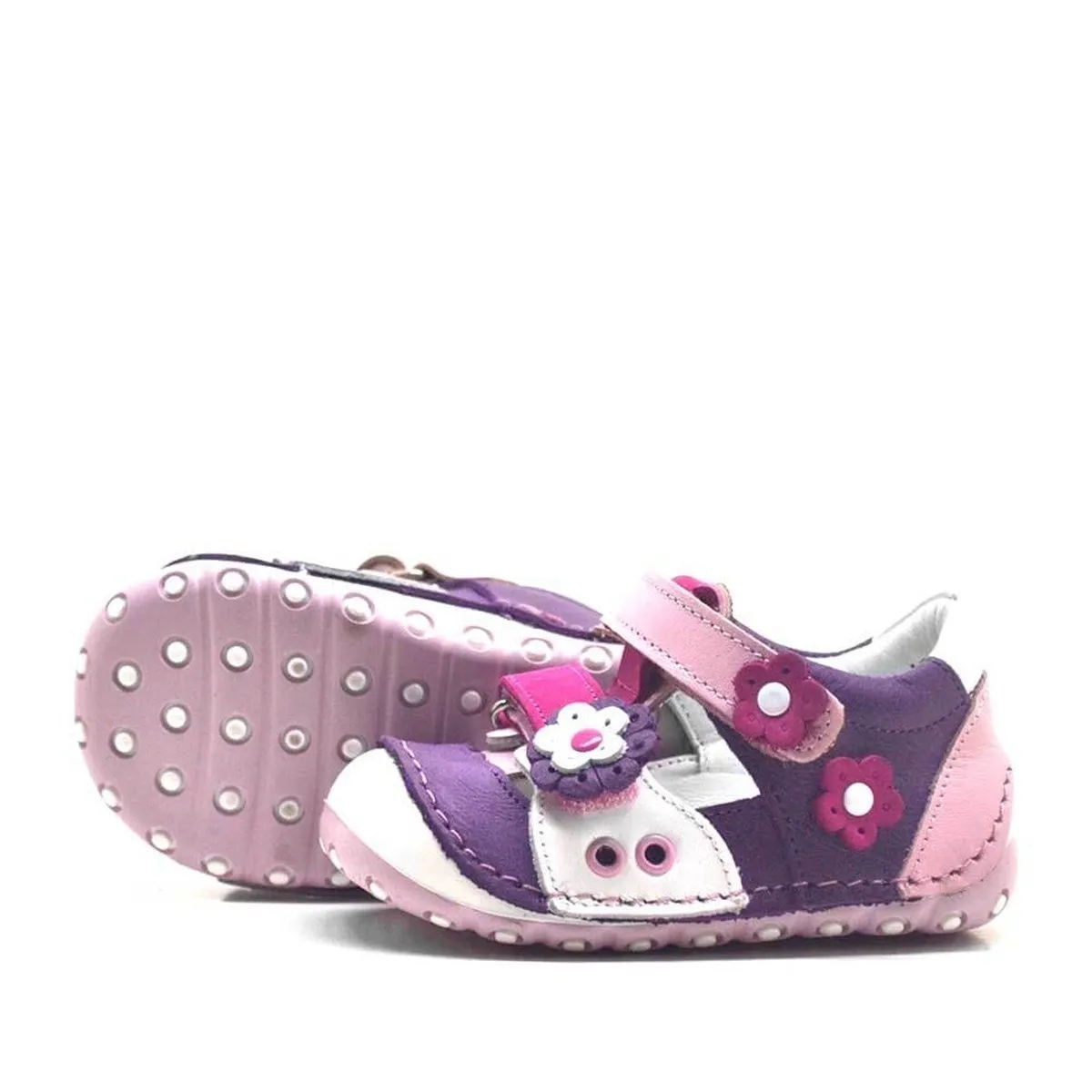 Nino Hakiki Deri Mor Pembe Cırtlı Yazlık İlk Adım Ayakkabı