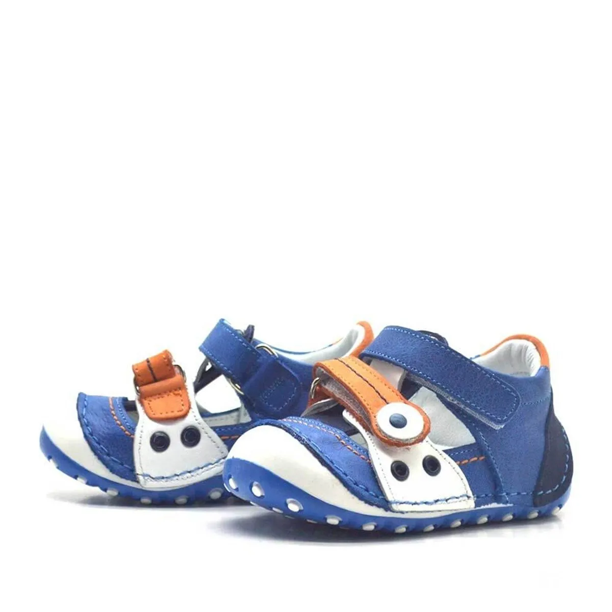 Nino Hakiki Deri Turuncu Cırtlı Yazlık İlk Adım Ayakkabı