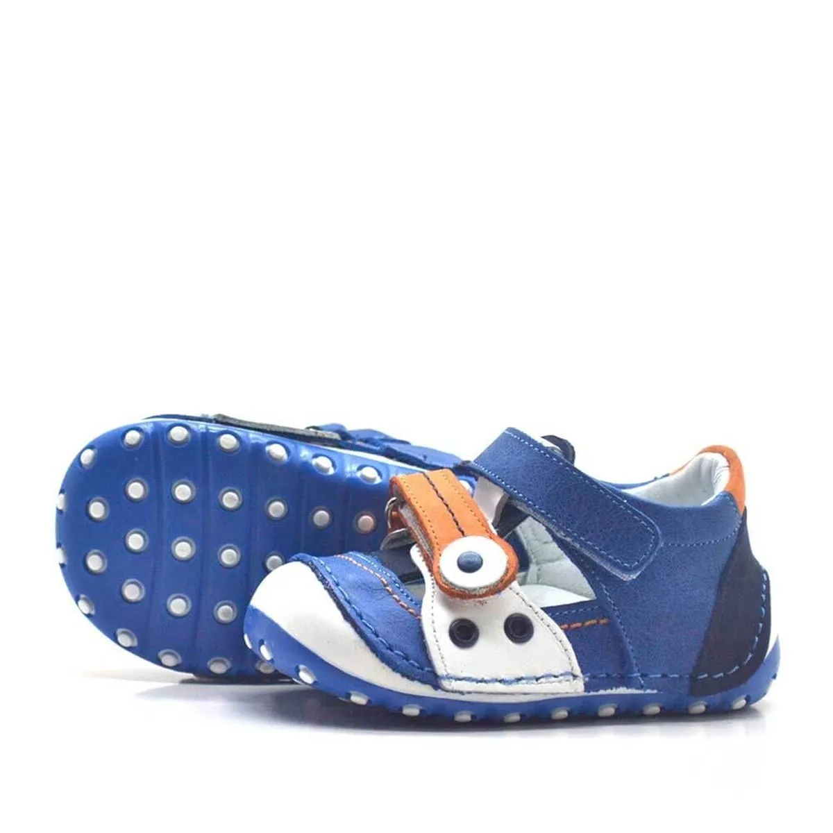 Nino Hakiki Deri Turuncu Cırtlı Yazlık İlk Adım Ayakkabı