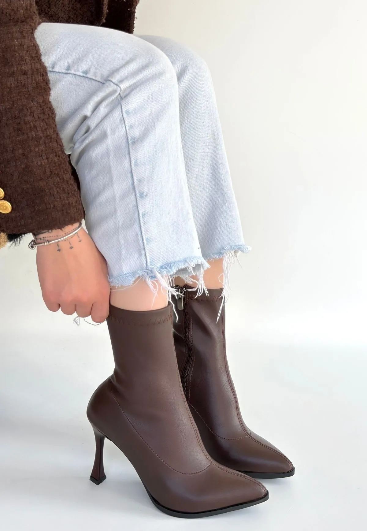 Orjen Kahverengi Cilt Streç Topuklu Bot