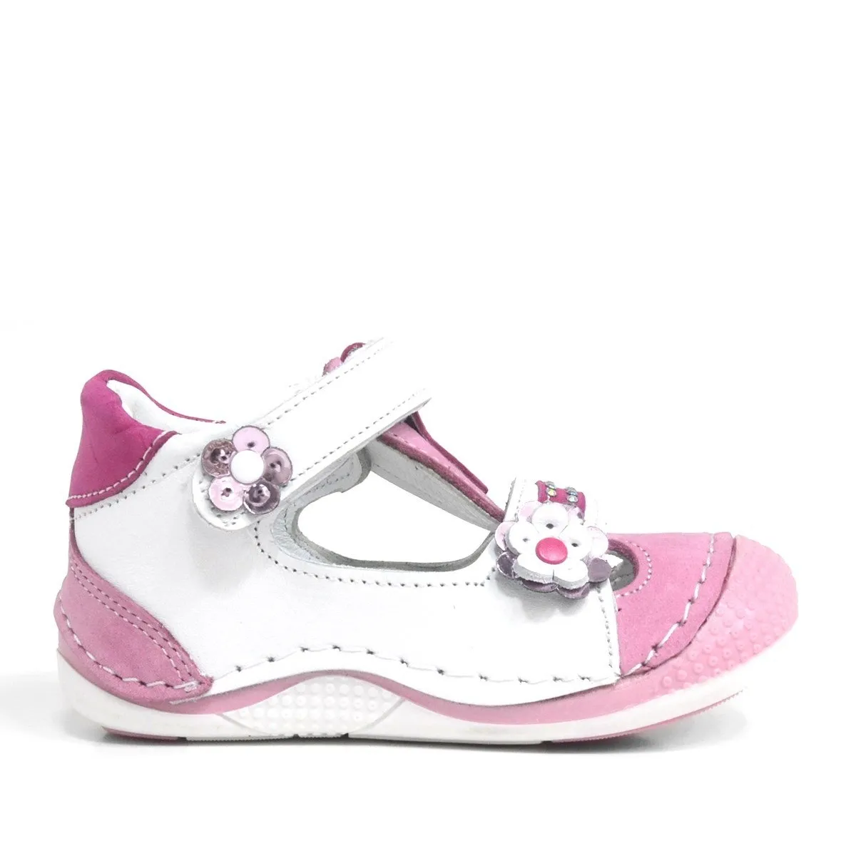 Pembe Hakiki Deri Cırtlı Yazlık Kız Bebek Ayakkabı