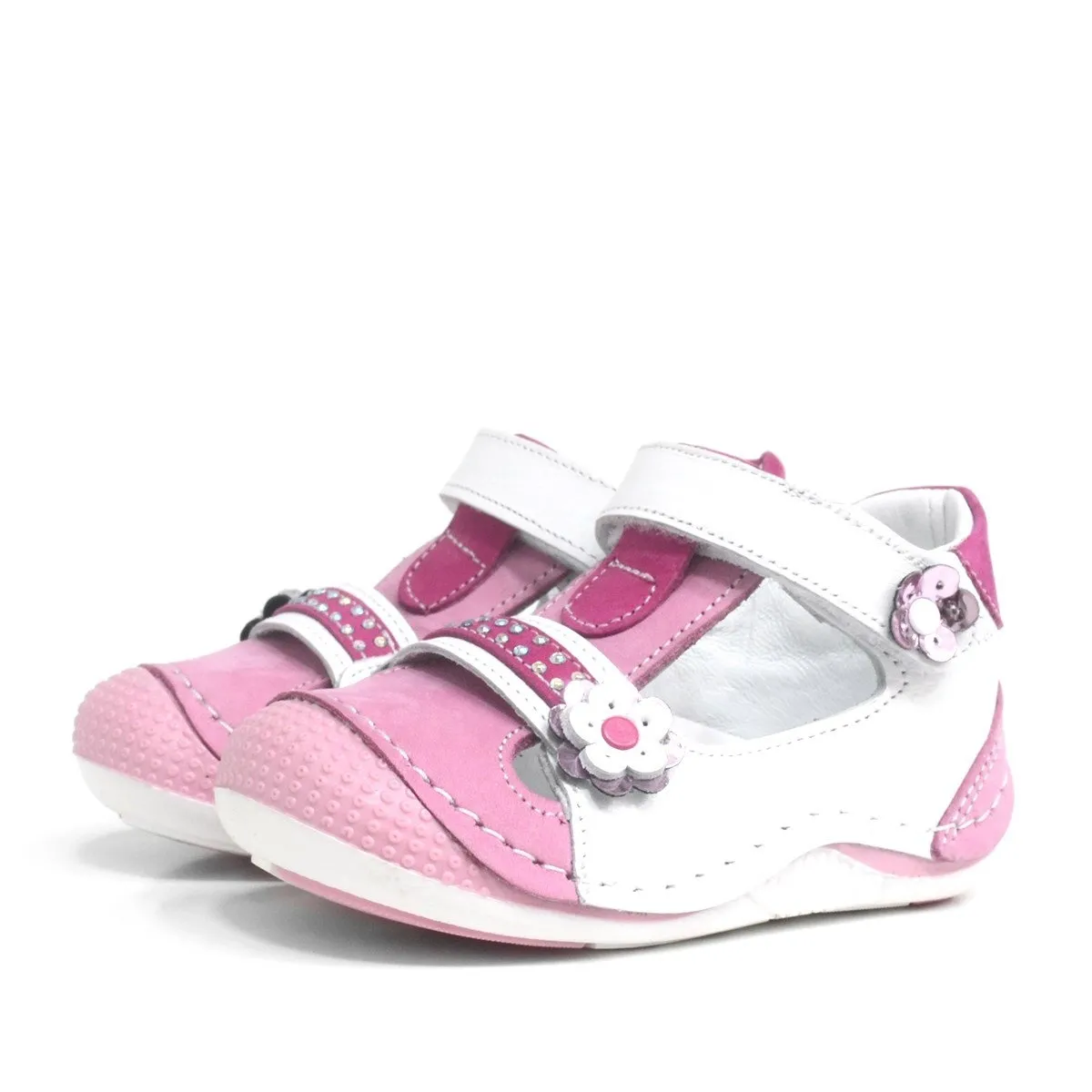 Pembe Hakiki Deri Cırtlı Yazlık Kız Bebek Ayakkabı