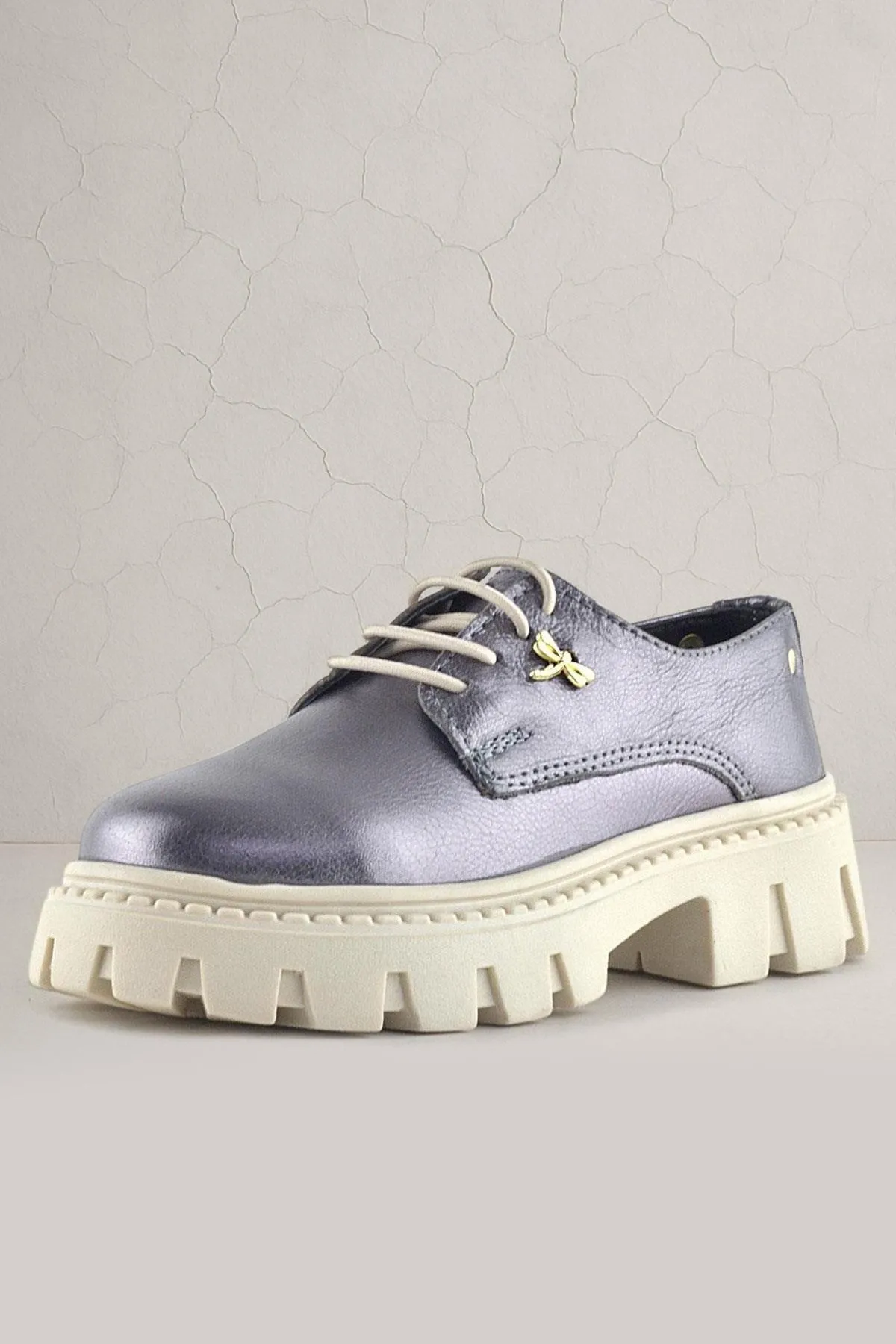 Platin Hakiki Deri Toka Detaylı Bağcıklı Kız Çocuk Günlük Ayakkabı