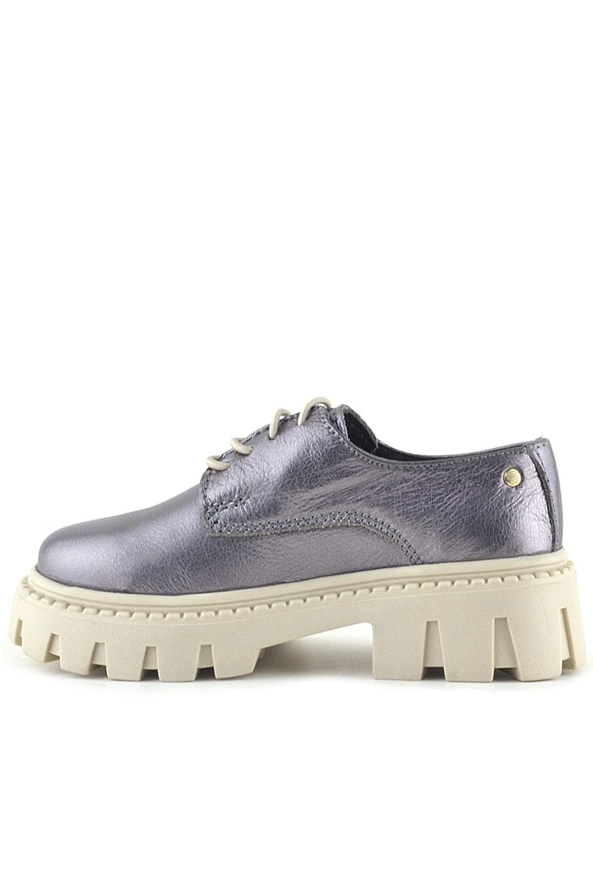 Platin Hakiki Deri Toka Detaylı Bağcıklı Kız Çocuk Günlük Ayakkabı