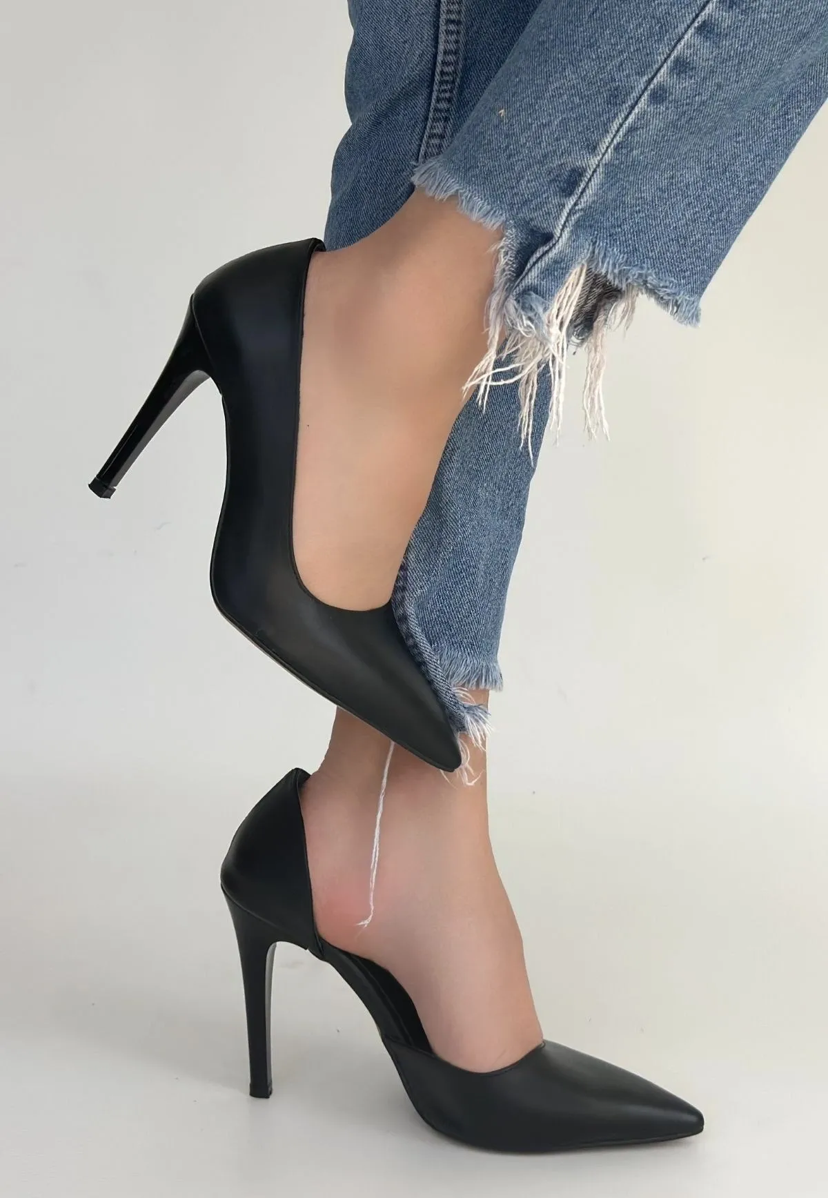 Pley Siyah Cilt Stiletto Ayakkabı
