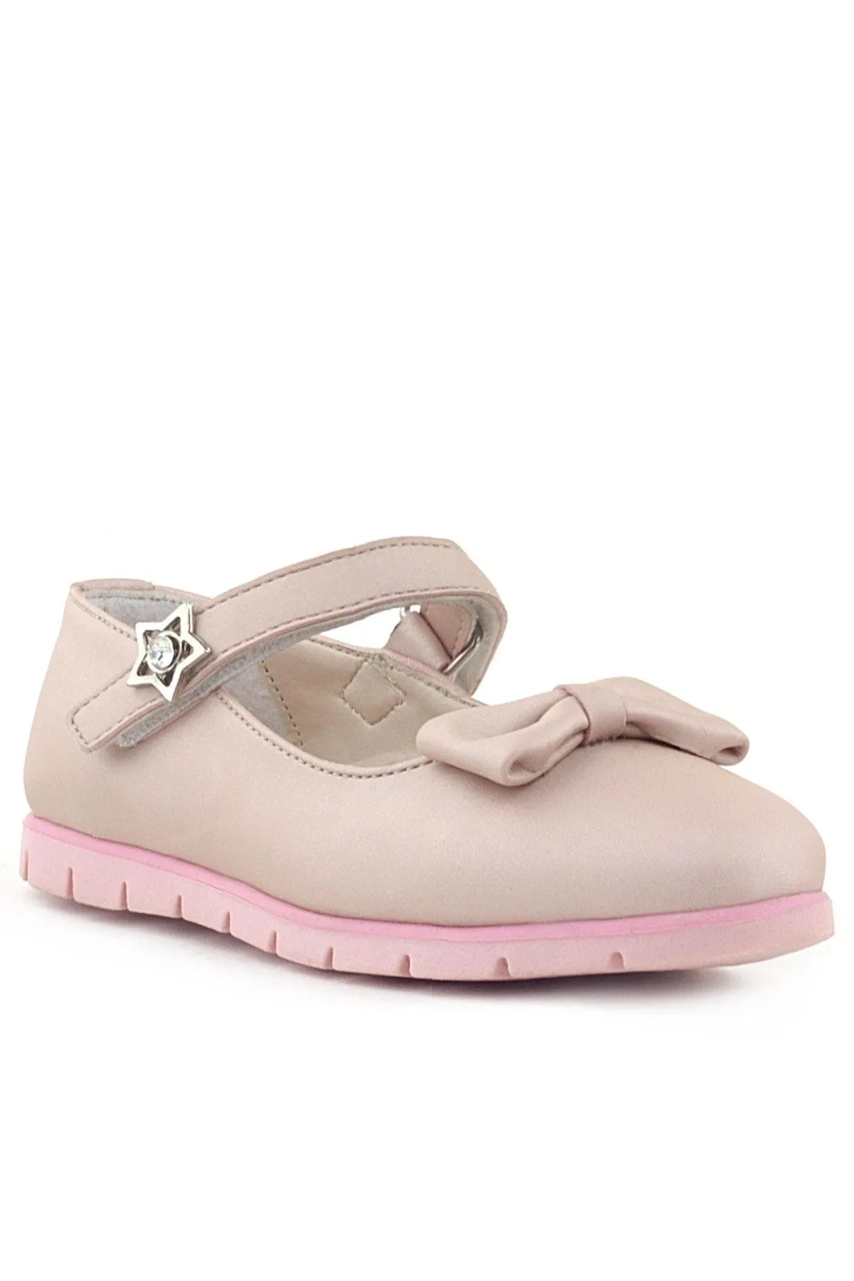 Pudra Fiyonklu Cırtlı Yıldızlı Kız Çocuk Babet