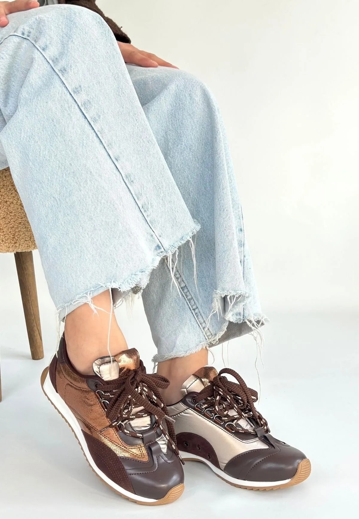 Reat Kahverengi Cilt Bağcıklı  Paraşüt Detaylı Spor Ayakkabı