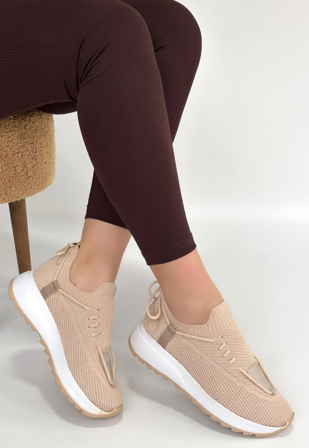 Renji Bej Triko Bağcıklı Spor Ayakkabı