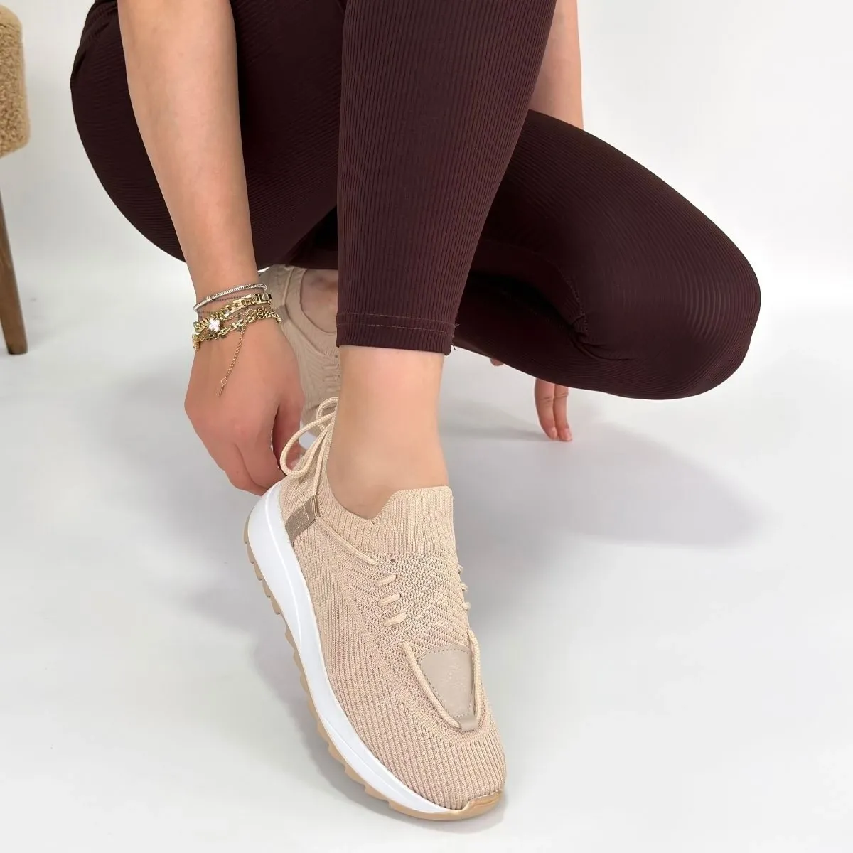 Renji Bej Triko Bağcıklı Spor Ayakkabı