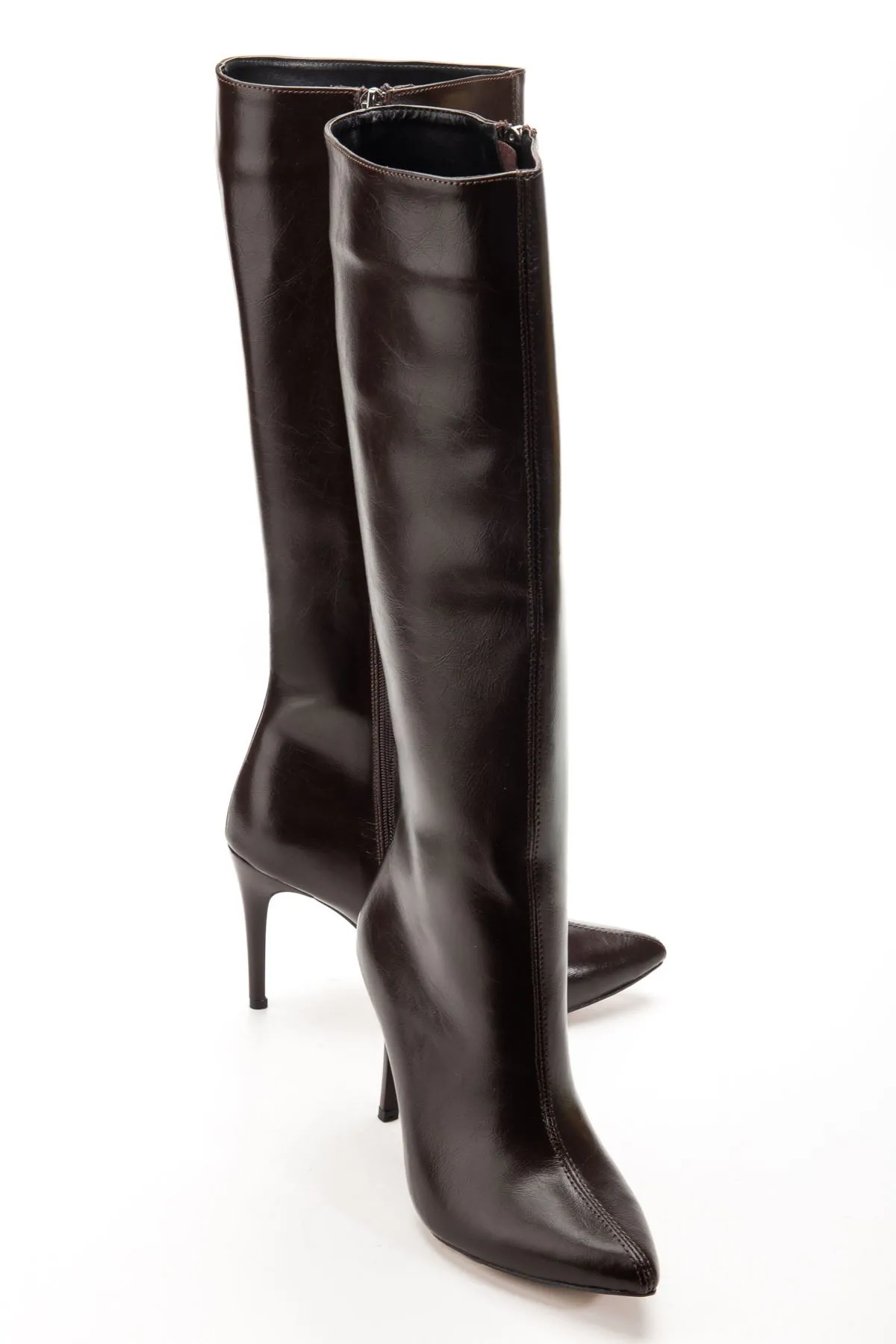 S-2007 Kahve Kırışık Fermuarlı Günlük Bayan Çizme