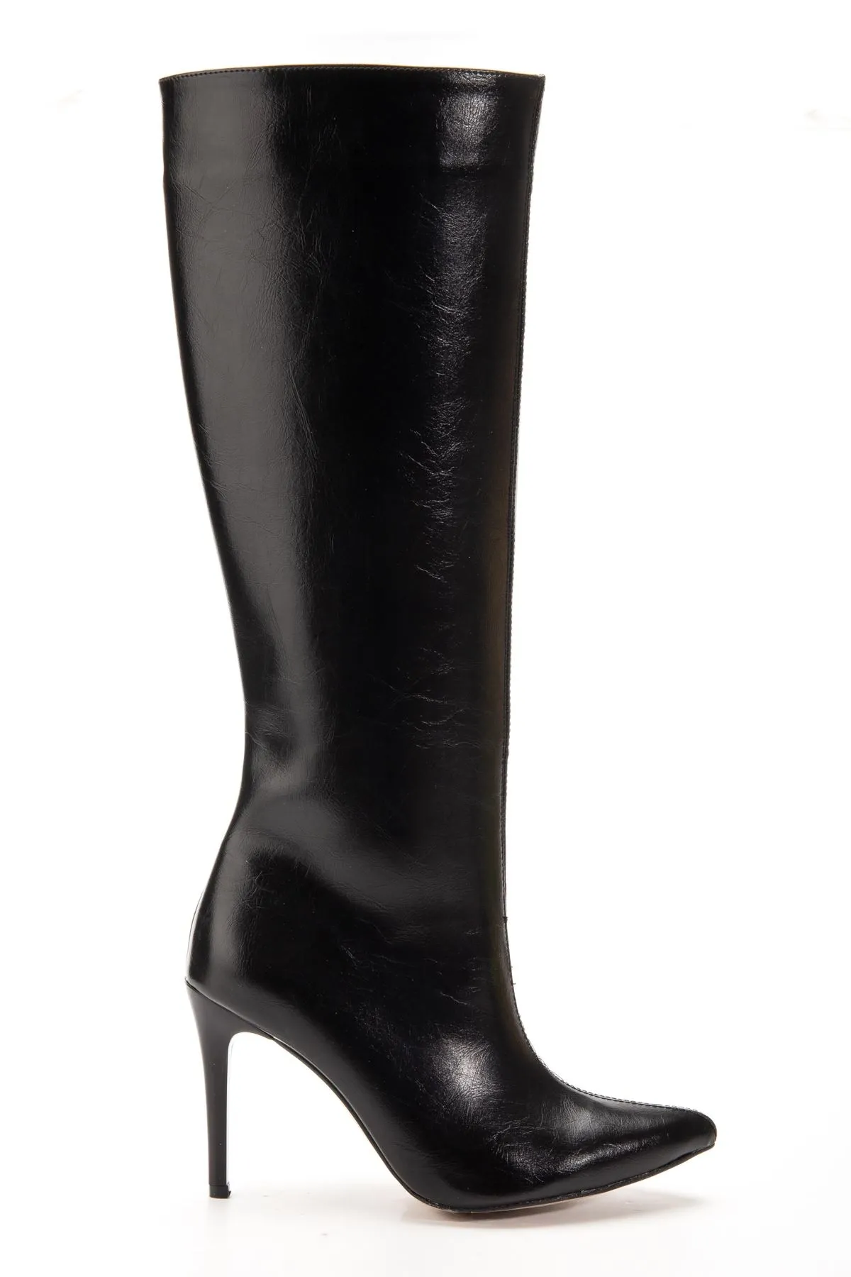 S-2007 Siyah Kırışık Fermuarlı Günlük Bayan Çizme